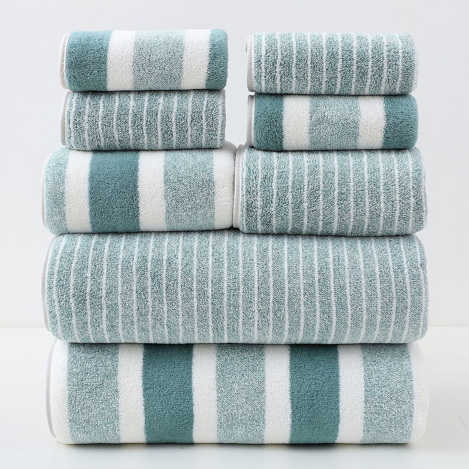 Clearance 8 Pack Plush Absorbent 100% Cotton Bath Towel Set, 2 Bath Towels 4 Hand Towels 2 Washcloths, Luxury 8 Piece Towel Set for Bathroom SPA Gym, Family Bath Towel Set Green - Image 4