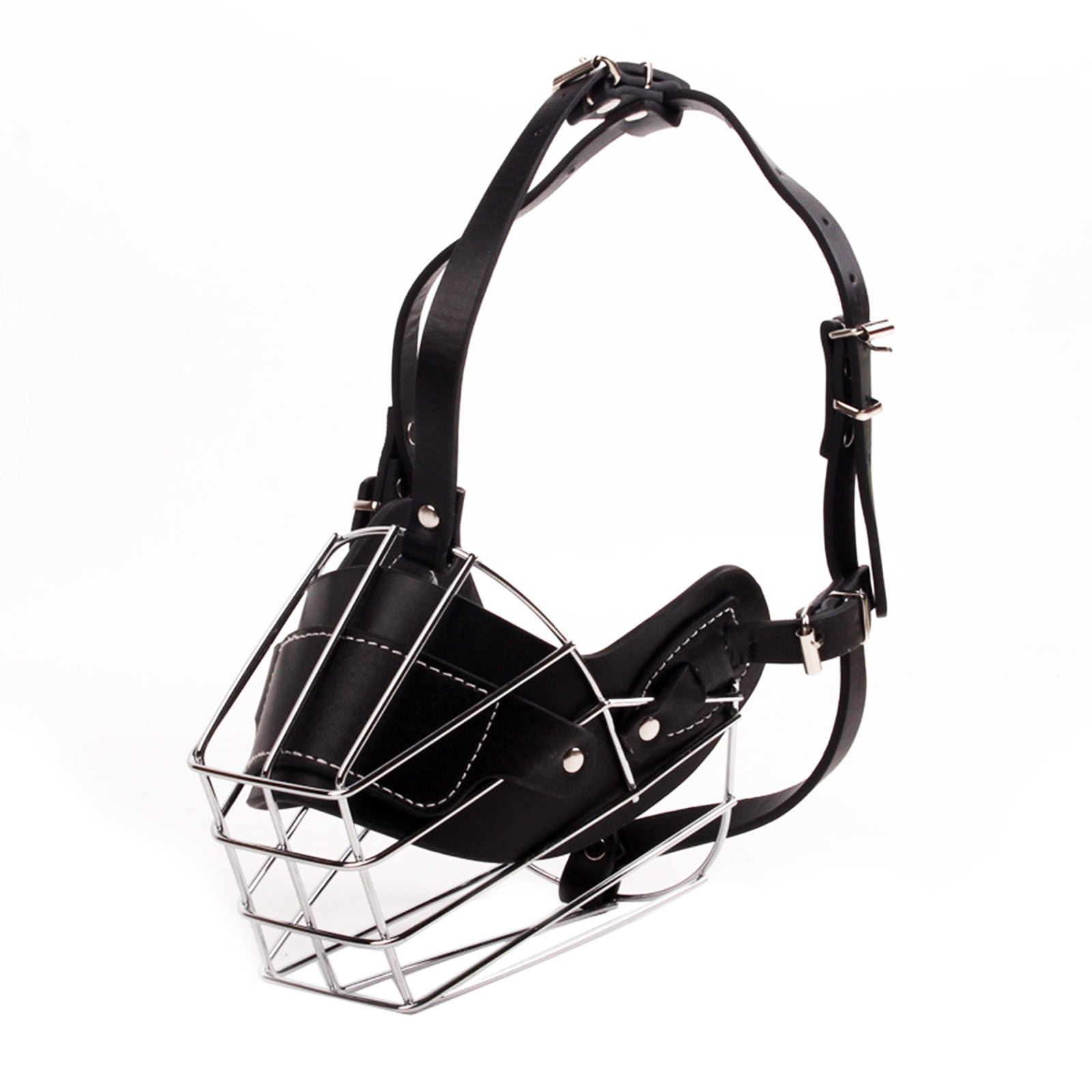 Adjustable Stainless Steel Dog Muzzle Wire Basket for Large/X-Large Dogs, Breathable Anti-Bite Training Mask with Leather Straps, Durable Secure Comfort Fit Bite Prevention 3.74 2.36