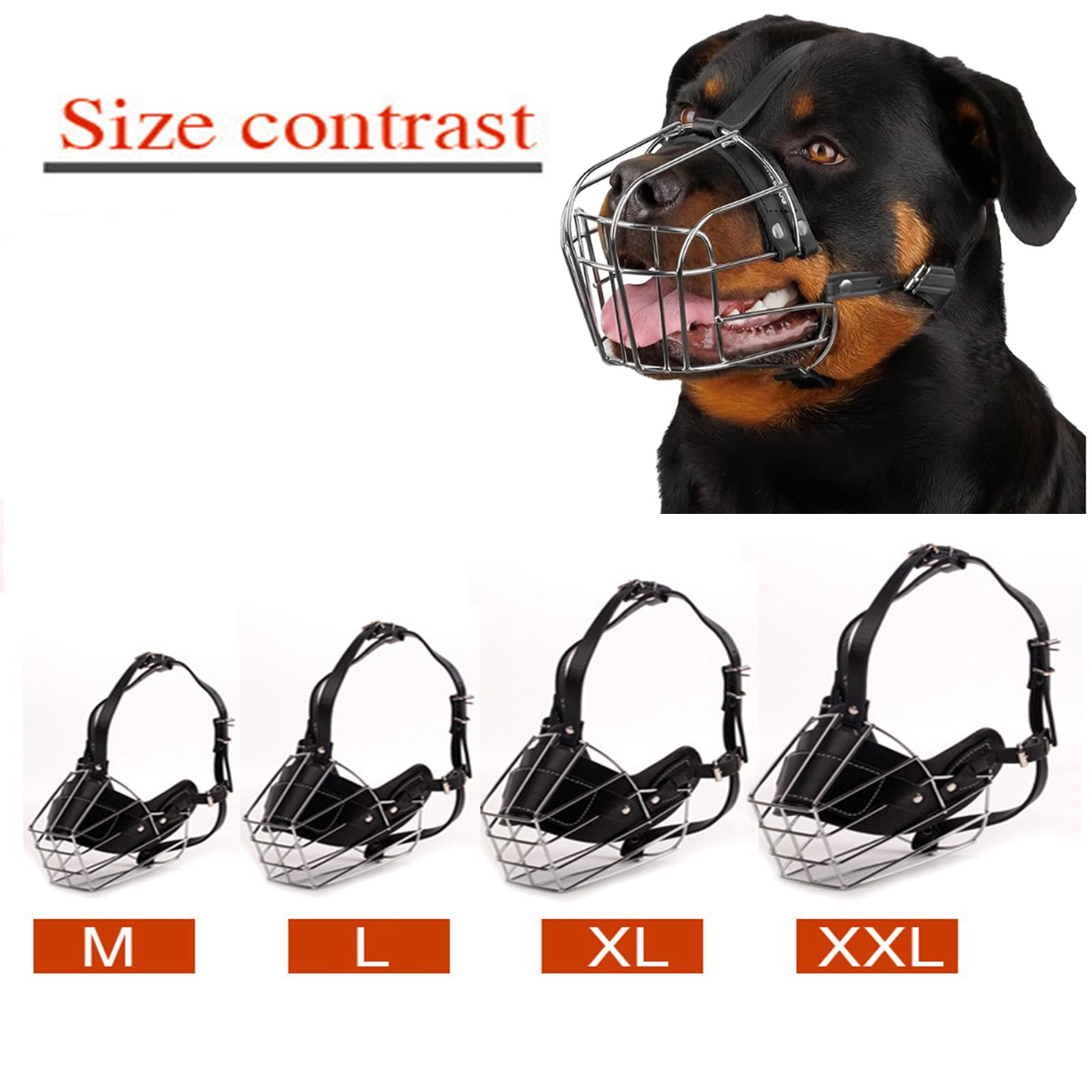 Adjustable Stainless Steel Dog Muzzle Wire Basket for Large/X-Large Dogs, Breathable Anti-Bite Training Mask with Leather Straps, Durable Secure Comfort Fit Bite Prevention 3.74