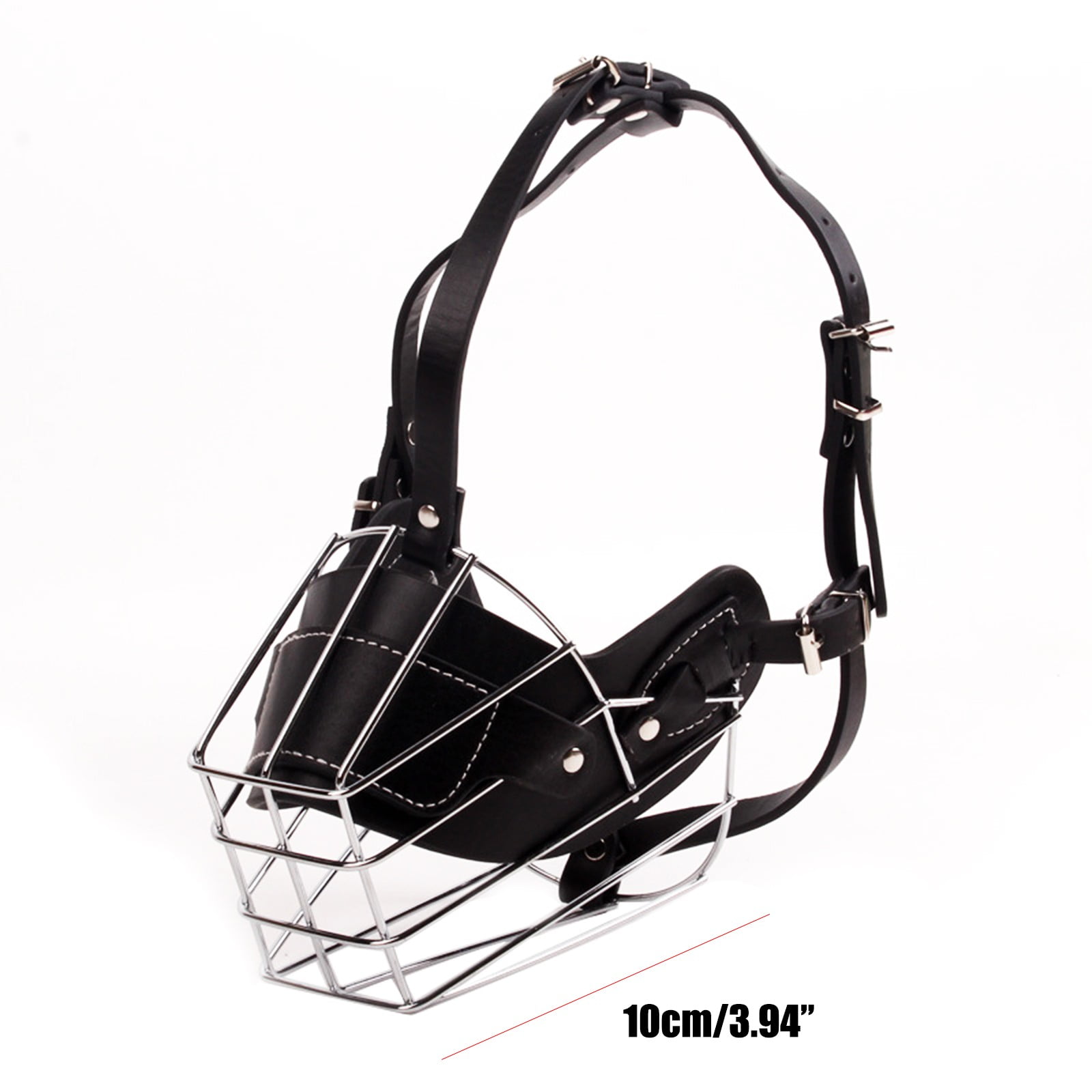 Adjustable Stainless Steel Dog Muzzle Wire Basket for Large/X-Large Dogs, Breathable Anti-Bite Training Mask with Leather Straps, Durable Secure Comfort Fit Bite Prevention 3.74 3.94