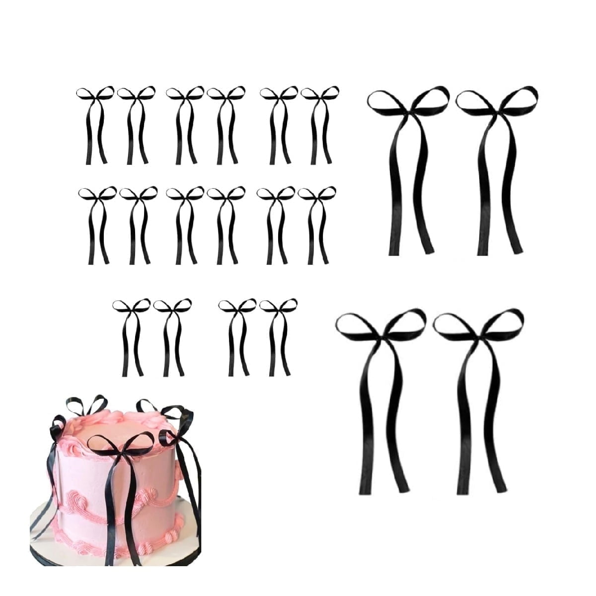 QZS Bow Cupcake Ribbons,Durable Birthday Cake Decorations for Women and Girls,20Pack Black Cute Dessert Bow Tie for Party,Wedding Black - Image 1