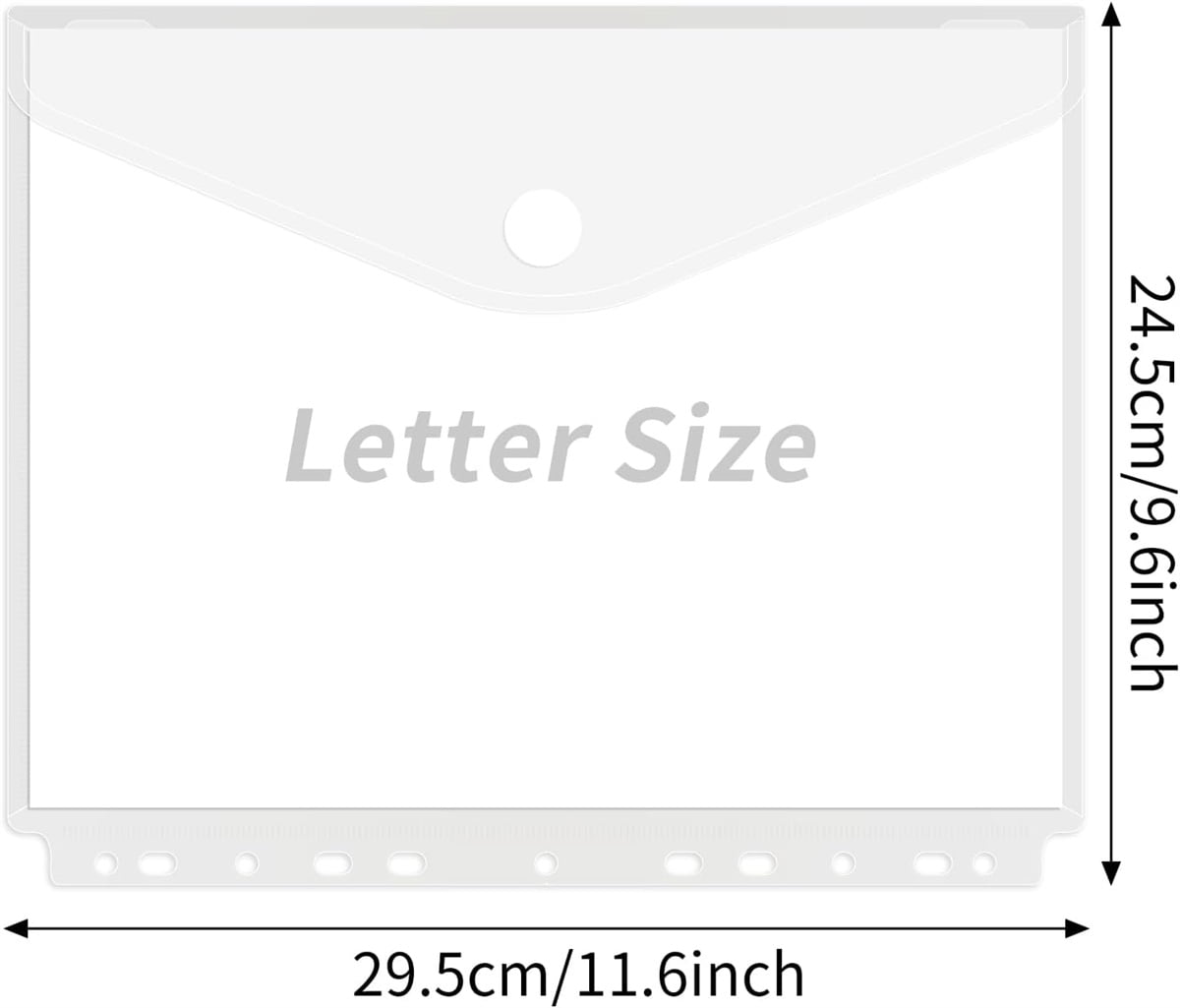 Tutuviw 12Pcs Binder Pockets for 2/3/4 Ring,11 Holes Binder Folders,Clear Document Folders,A4 Size Clear Document Envelopes,Snap Button Pouch with Label for Home Work Organization White - Image 2