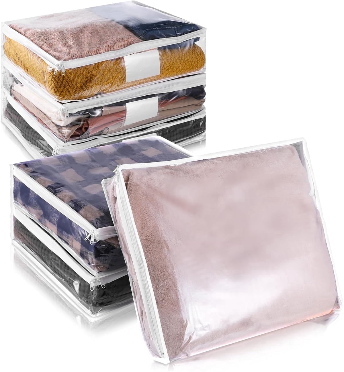 6 Pcs Clear Zippered Storage Bags,Tutuviw Clothes Bag Organizer with Zipper,Plastic Sheet Organizer and Storage for Sweater Blankets Sheet Linen Quilt Bed Pillow Cube Organizer(15x11x4in) - Image 1