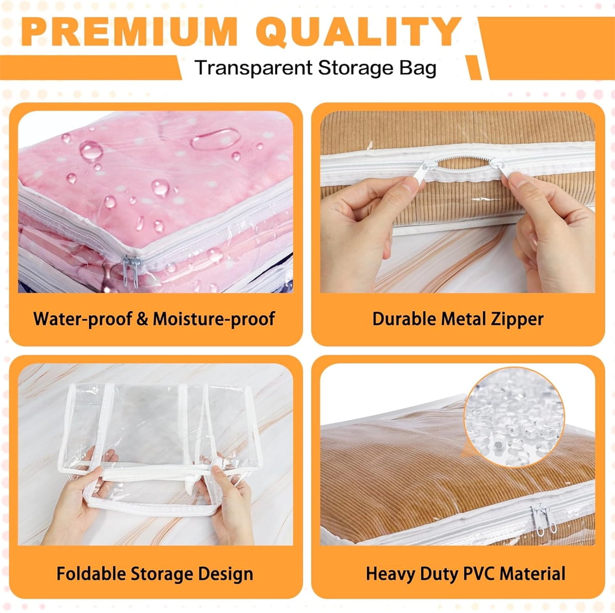 6 Pcs Clear Zippered Storage Bags,Tutuviw Clothes Bag Organizer with Zipper,Plastic Sheet Organizer and Storage for Sweater Blankets Sheet Linen Quilt Bed Pillow Cube Organizer(15x11x4in) - Image 3