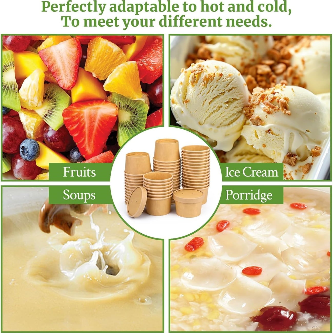 QZS 20 Pack Paper Soup Bowls,12oz Disposable Kraft Paper Soup Bowls with Lids for Ice Cream,Durable Kraft Food Cups for Chocolate,Candy 3.5