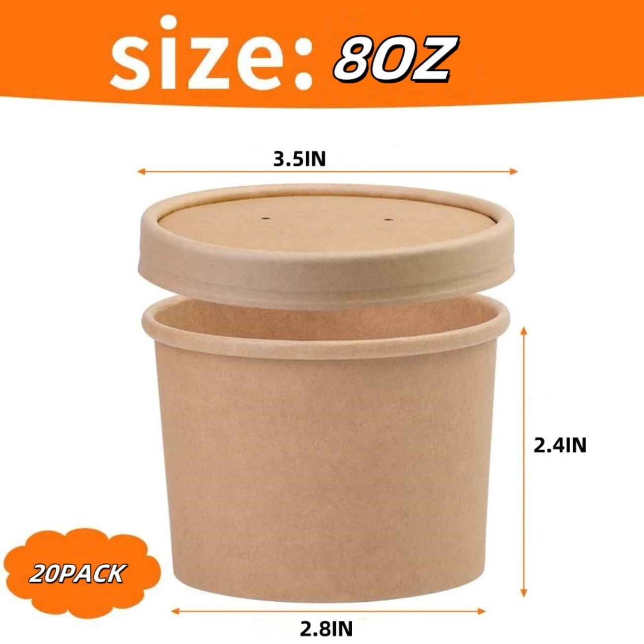 QZS 20 Pack Paper Soup Bowls,12oz Disposable Kraft Paper Soup Bowls with Lids for Ice Cream,Durable Kraft Food Cups for Chocolate,Candy 3.5