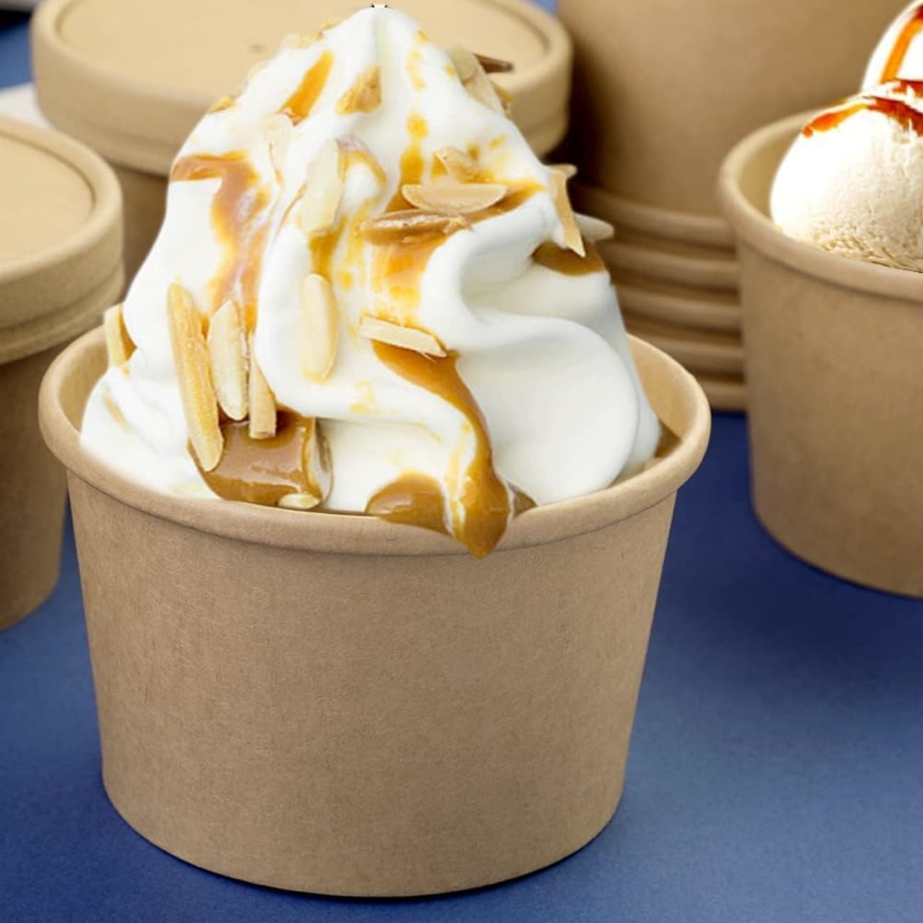QZS 20 Pack Paper Soup Bowls,12oz Disposable Kraft Paper Soup Bowls with Lids for Ice Cream,Durable Kraft Food Cups for Chocolate,Candy 3.5