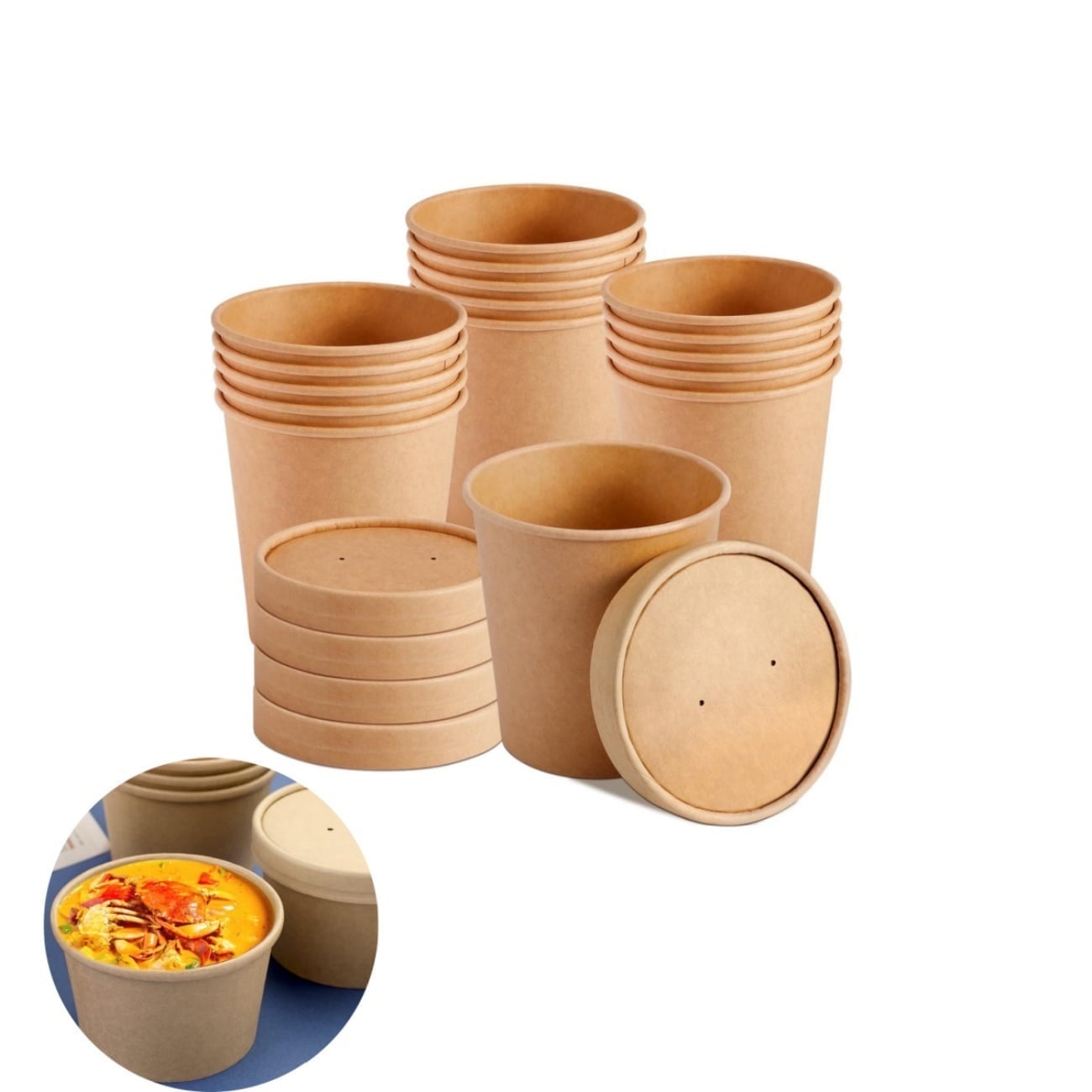 QZS 20 Pack Paper Soup Bowls,12oz Disposable Kraft Paper Soup Bowls with Lids for Ice Cream,Durable Kraft Food Cups for Chocolate,Candy 3.5