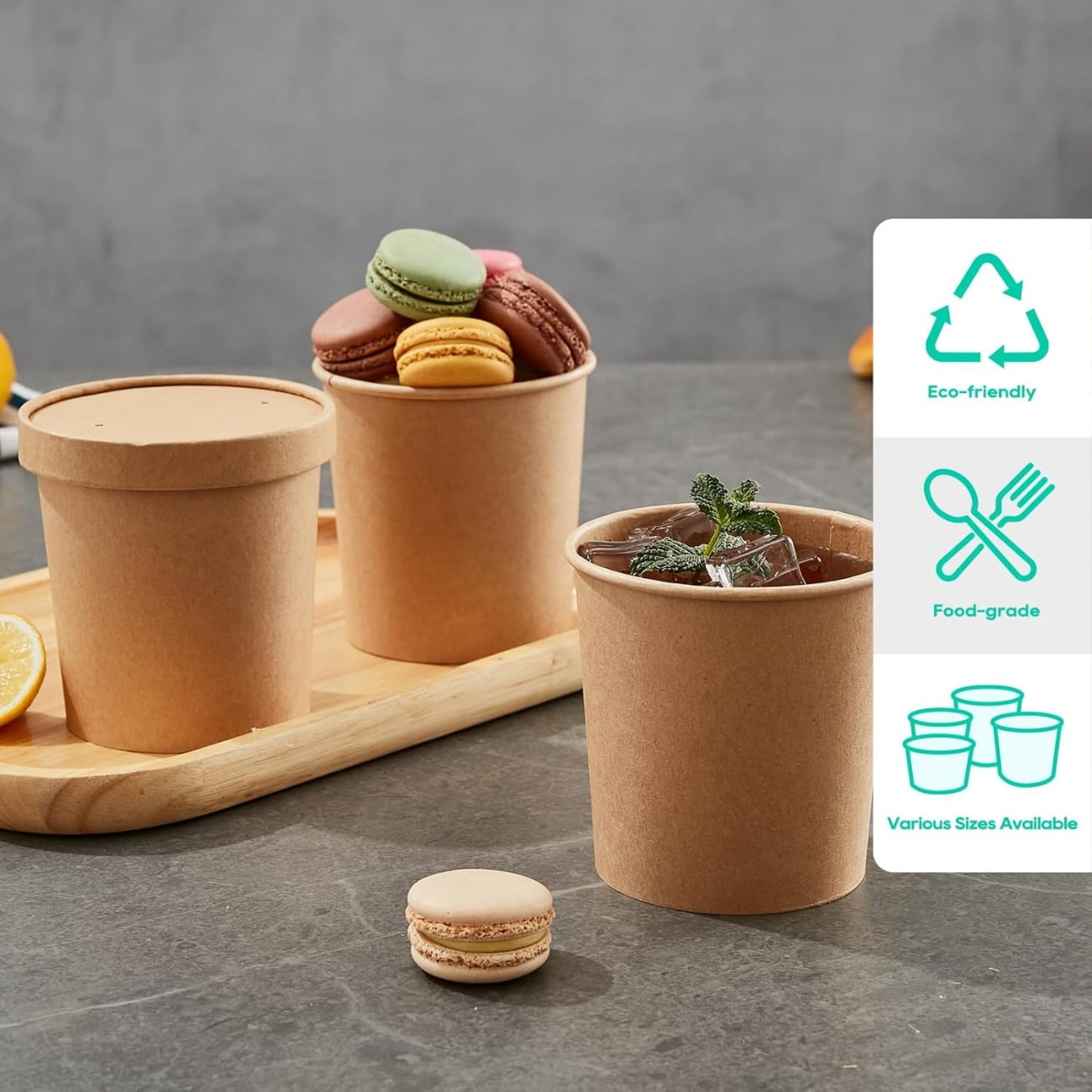 QZS 20 Pack Paper Soup Bowls,12oz Disposable Kraft Paper Soup Bowls with Lids for Ice Cream,Durable Kraft Food Cups for Chocolate,Candy 3.5