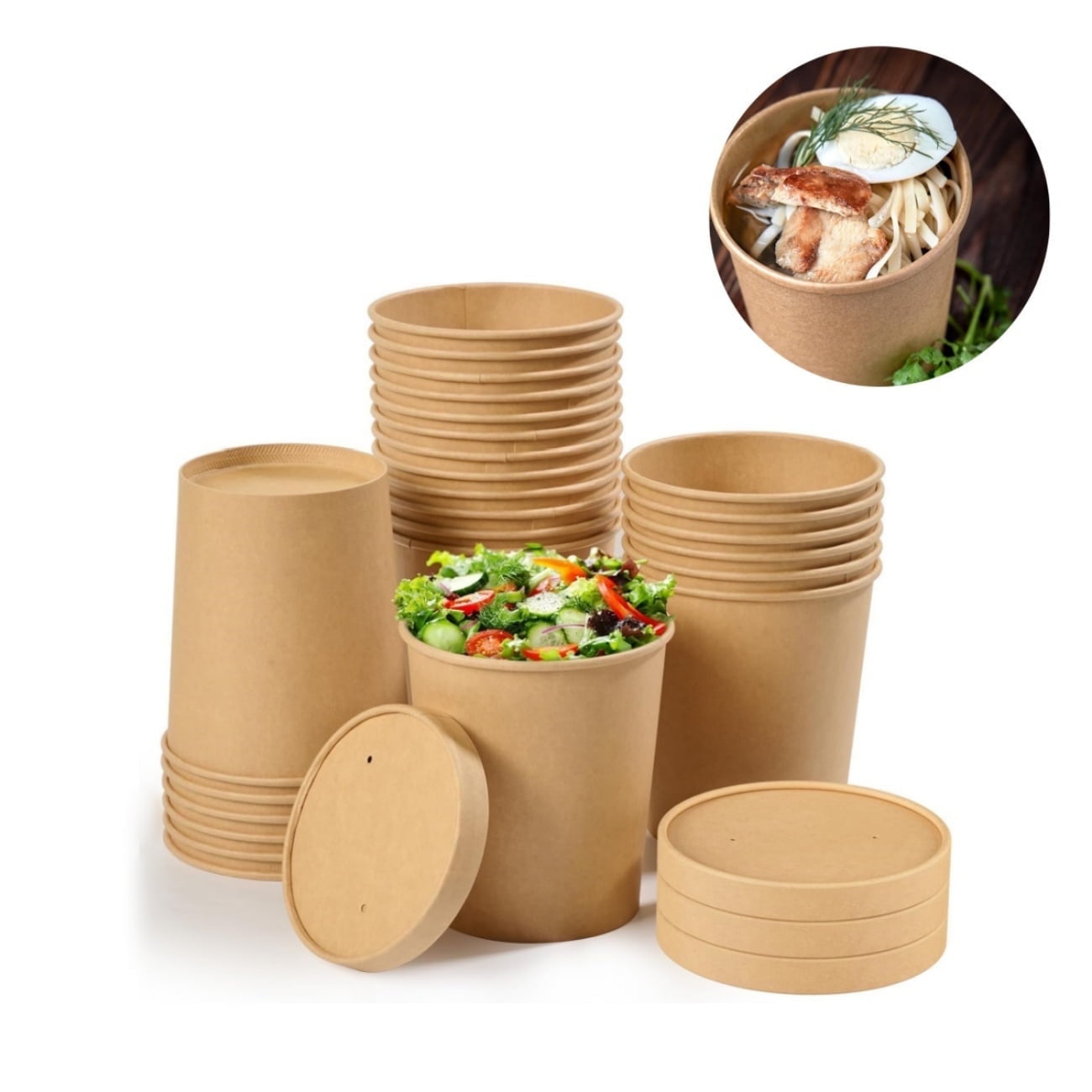 QZS 20 Pack Paper Soup Bowls,12oz Disposable Kraft Paper Soup Bowls with Lids for Ice Cream,Durable Kraft Food Cups for Chocolate,Candy 3.8