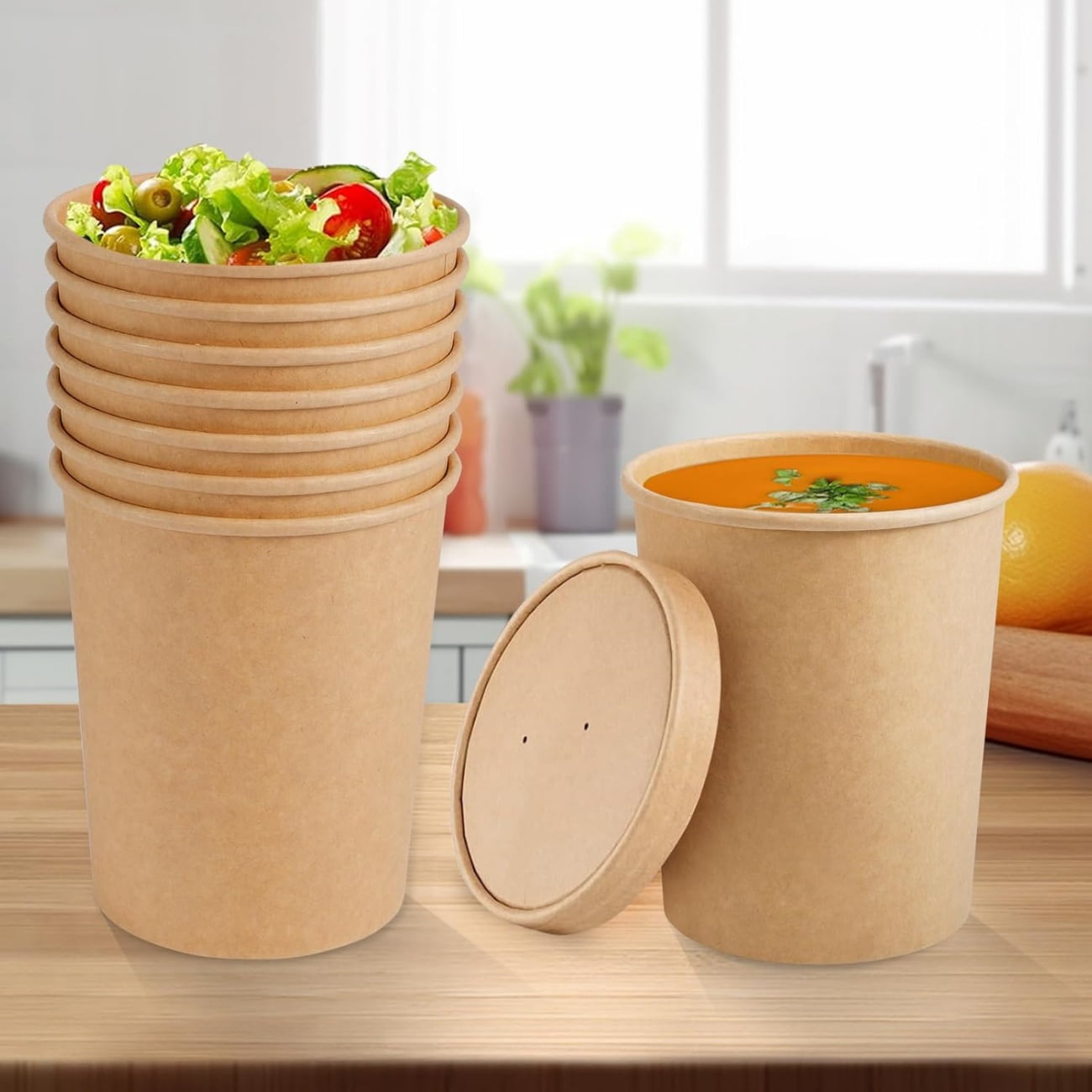 QZS 20 Pack Paper Soup Bowls,12oz Disposable Kraft Paper Soup Bowls with Lids for Ice Cream,Durable Kraft Food Cups for Chocolate,Candy 3.8