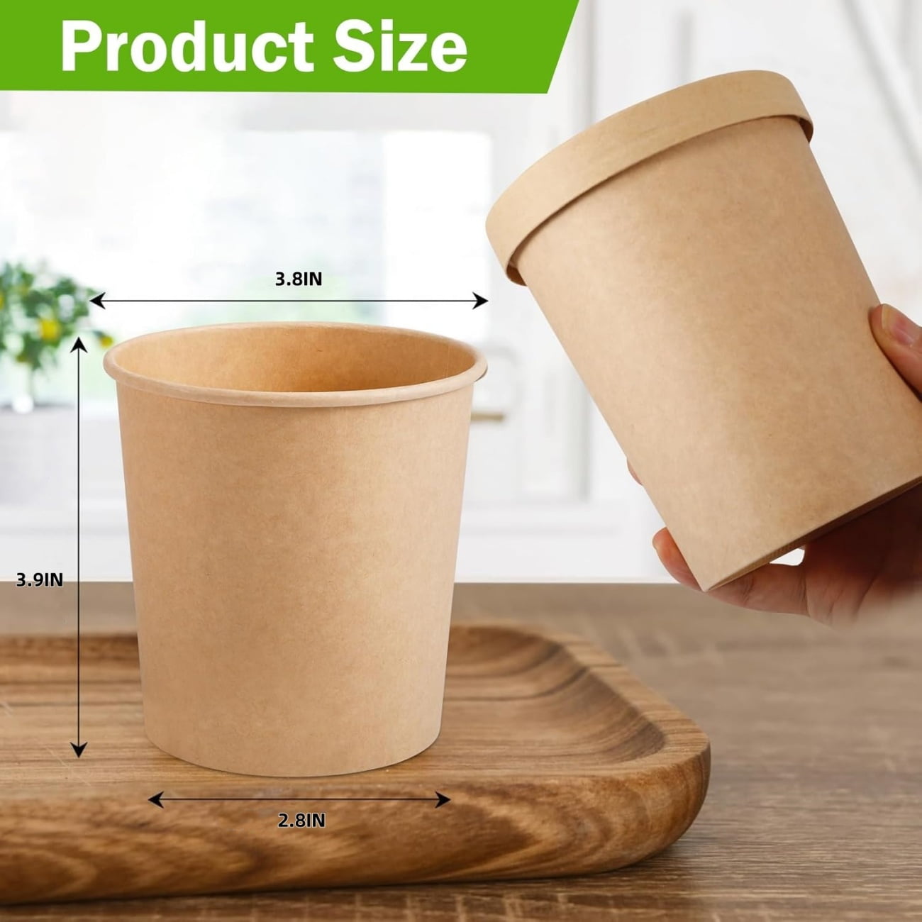 QZS 20 Pack Paper Soup Bowls,12oz Disposable Kraft Paper Soup Bowls with Lids for Ice Cream,Durable Kraft Food Cups for Chocolate,Candy 3.8