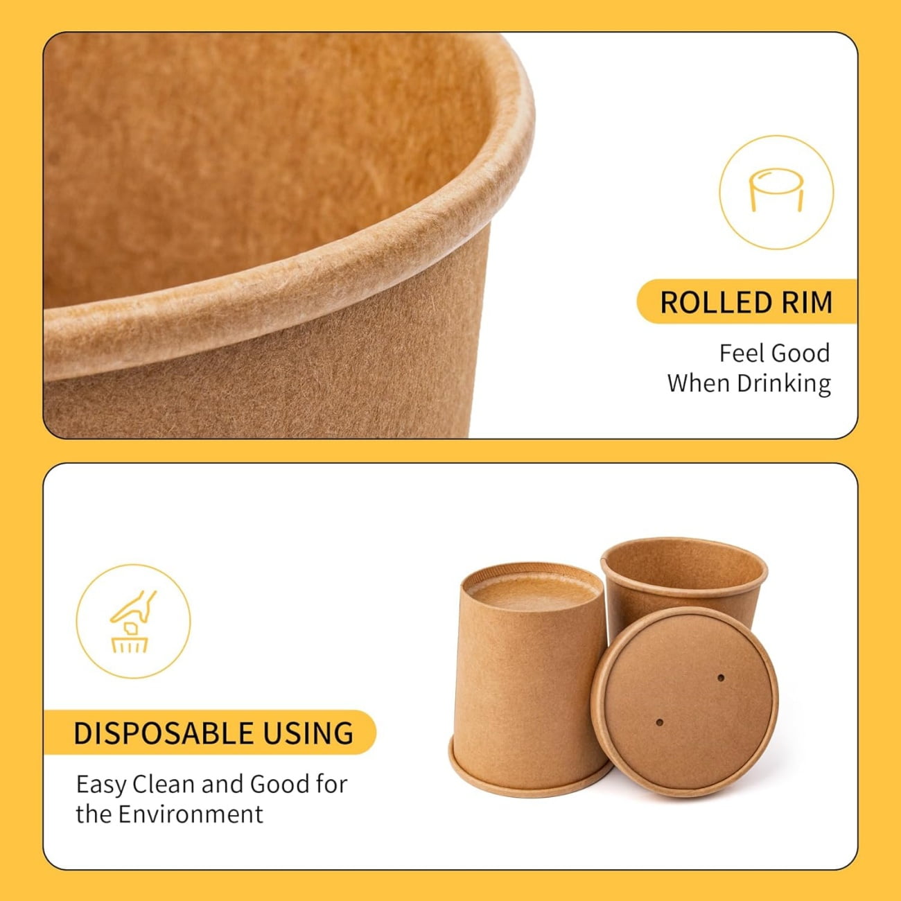 QZS 20 Pack Paper Soup Bowls,12oz Disposable Kraft Paper Soup Bowls with Lids for Ice Cream,Durable Kraft Food Cups for Chocolate,Candy 3.8