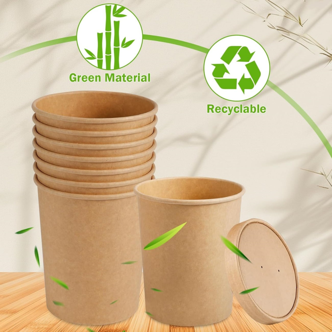 QZS 20 Pack Paper Soup Bowls,12oz Disposable Kraft Paper Soup Bowls with Lids for Ice Cream,Durable Kraft Food Cups for Chocolate,Candy 3.8