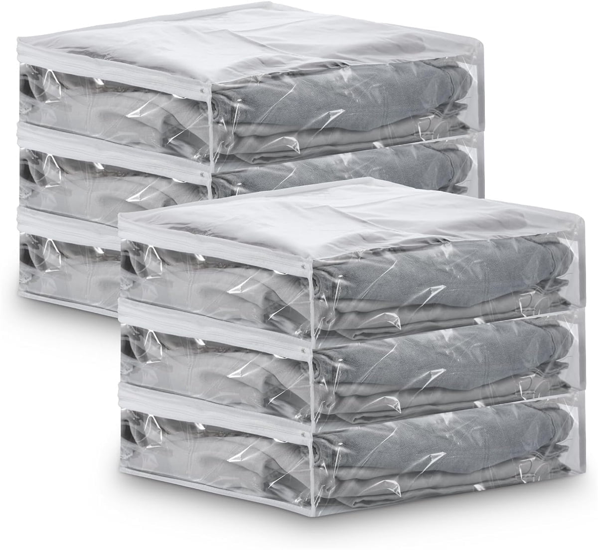Tutuviw 6 Pcs Clear Vinyl Zippered Sweater Storage Bags,Plastic Clothing Storage Bags with Zipper,Plastic Clothing Storage Bags,Space Saver Comforter Clear Storage Bags,Cube Organizer - Image 1