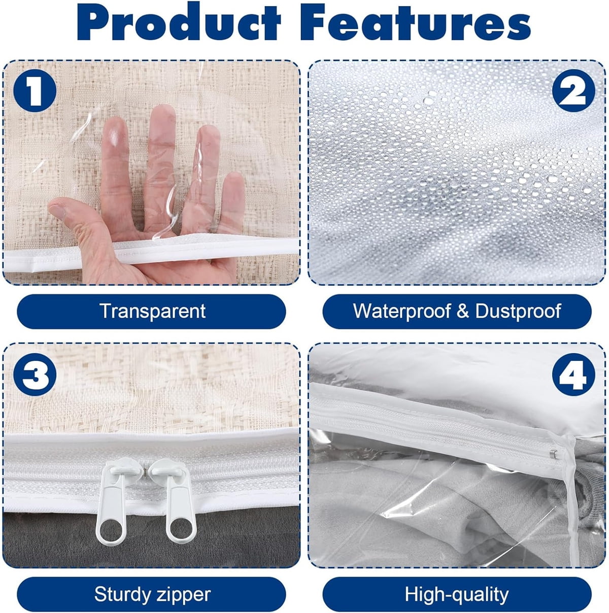 Tutuviw 6 Pcs Clear Vinyl Zippered Sweater Storage Bags,Plastic Clothing Storage Bags with Zipper,Plastic Clothing Storage Bags,Space Saver Comforter Clear Storage Bags,Cube Organizer - Image 3