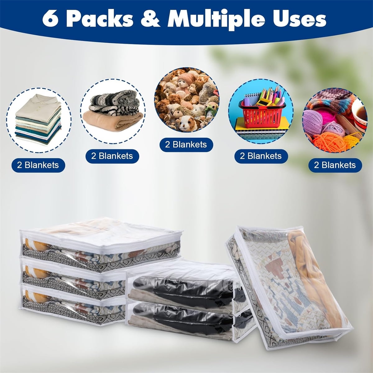 Tutuviw 6 Pcs Clear Vinyl Zippered Sweater Storage Bags,Plastic Clothing Storage Bags with Zipper,Plastic Clothing Storage Bags,Space Saver Comforter Clear Storage Bags,Cube Organizer - Image 4