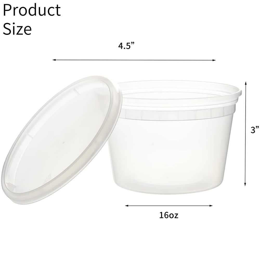 16 oz Deli Containers with Lids,Stackable Food Storage Box,Disposable Takeout Containers,Airtight Leakproof Round Bowls,Non-Spill Plastic Soup Cups,Freezer Safe,for Meal Prep 12Pcs Clear - Image 2