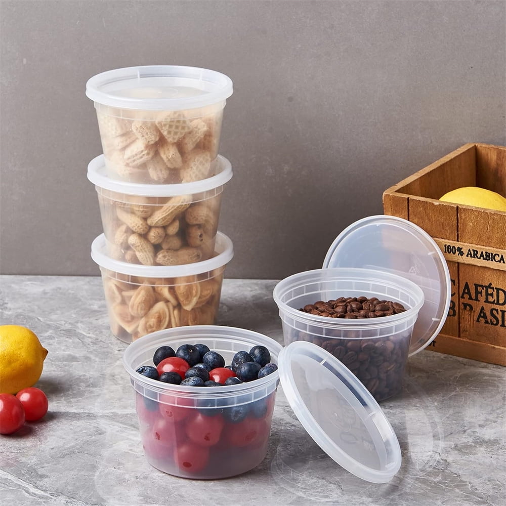 16 oz Deli Containers with Lids,Stackable Food Storage Box,Disposable Takeout Containers,Airtight Leakproof Round Bowls,Non-Spill Plastic Soup Cups,Freezer Safe,for Meal Prep 12Pcs Clear - Image 3