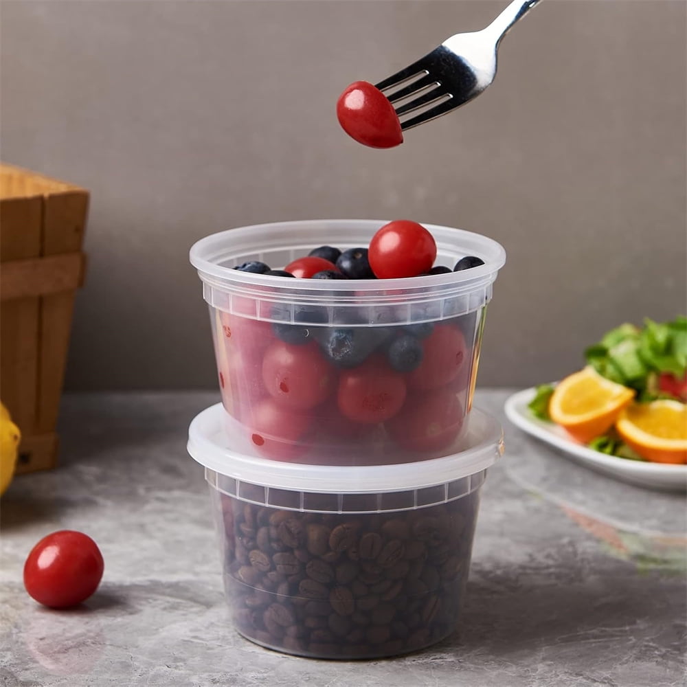 16 oz Deli Containers with Lids,Stackable Food Storage Box,Disposable Takeout Containers,Airtight Leakproof Round Bowls,Non-Spill Plastic Soup Cups,Freezer Safe,for Meal Prep 12Pcs Clear - Image 4