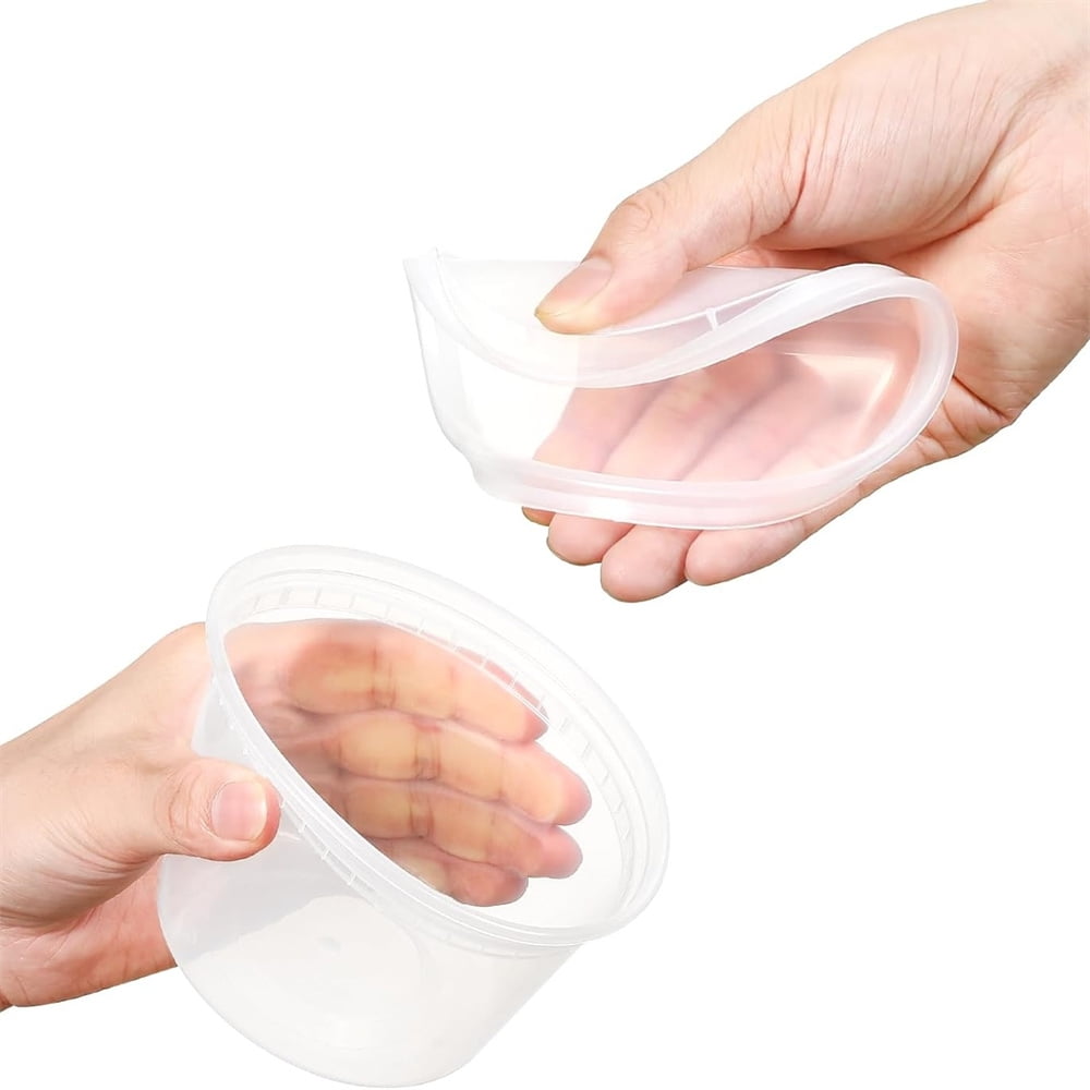 16 oz Deli Containers with Lids,Stackable Food Storage Box,Disposable Takeout Containers,Airtight Leakproof Round Bowls,Non-Spill Plastic Soup Cups,Freezer Safe,for Meal Prep 12Pcs Clear - Image 7