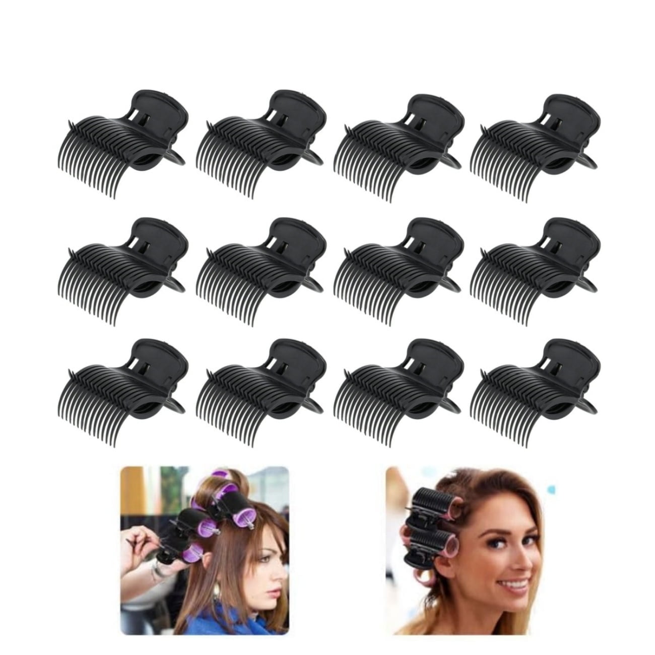 QZS 2.4x2x1.6In Roller Clips,20Pcs Replacement Hair Section Styling Clips for Home,Black Plastic Hair Section Fixing Clamps for Effortless Curls and Waves - Image 1