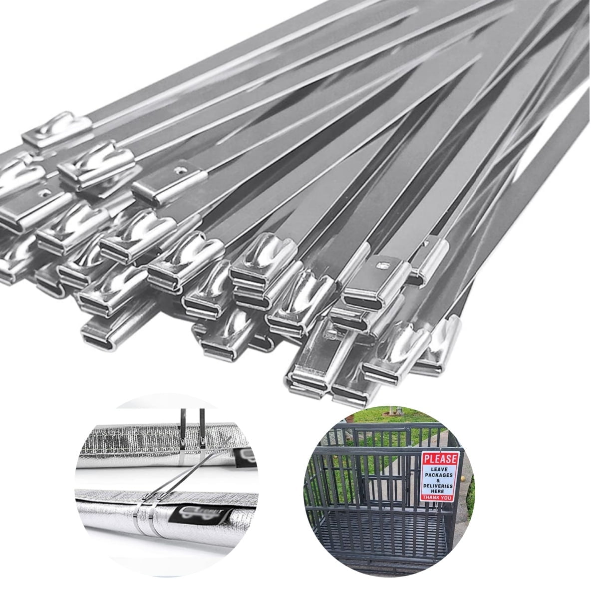 QZS Stainless Steel Locking Cable Ties,100Pack Durable Heavy Duty Zip Ties for Fence,11.8x0.2In Multifunctional Zip Tool for Pipes,Roofs,Machinery - Image 1