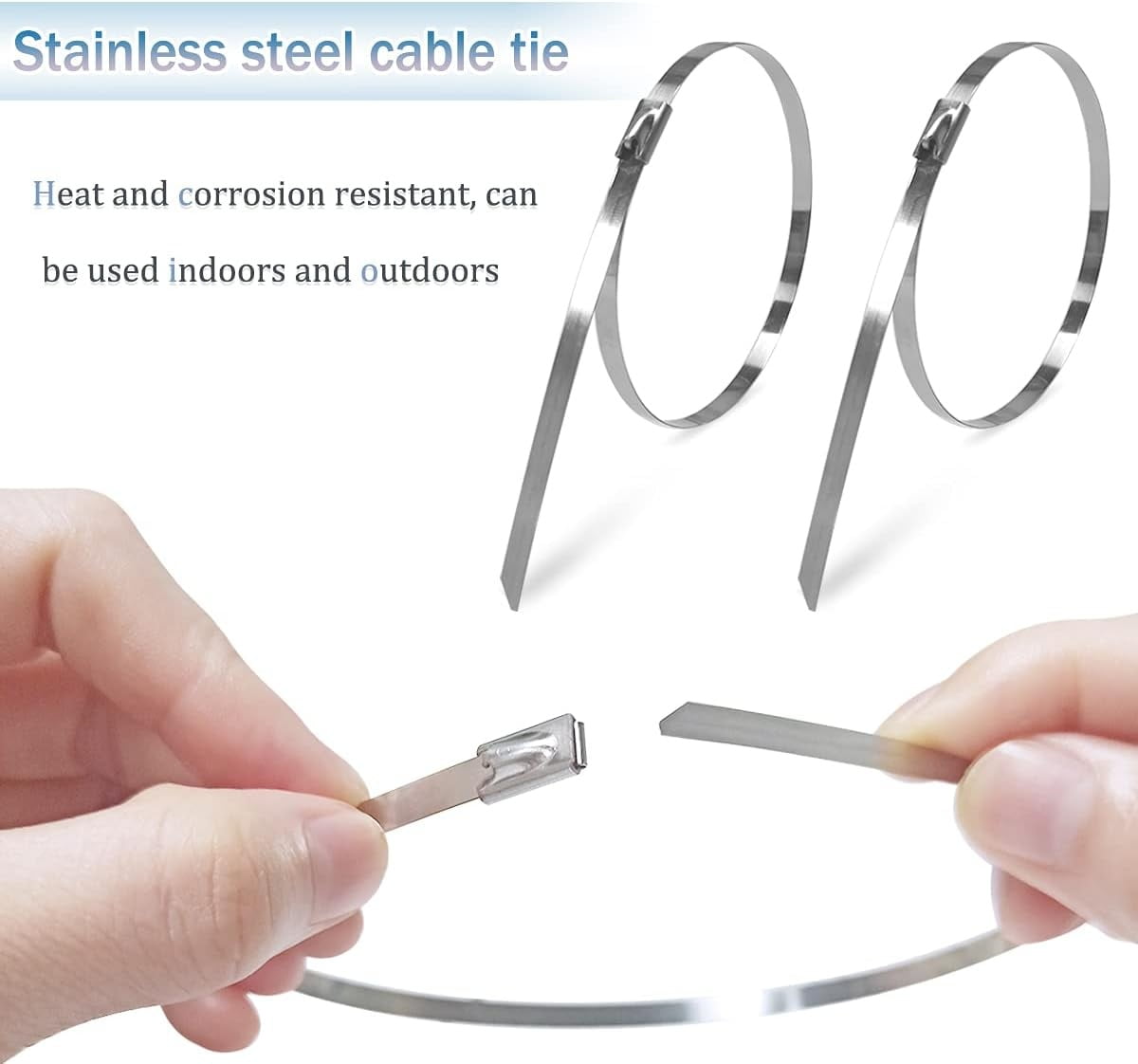 QZS Stainless Steel Locking Cable Ties,100Pack Durable Heavy Duty Zip Ties for Fence,11.8x0.2In Multifunctional Zip Tool for Pipes,Roofs,Machinery - Image 3
