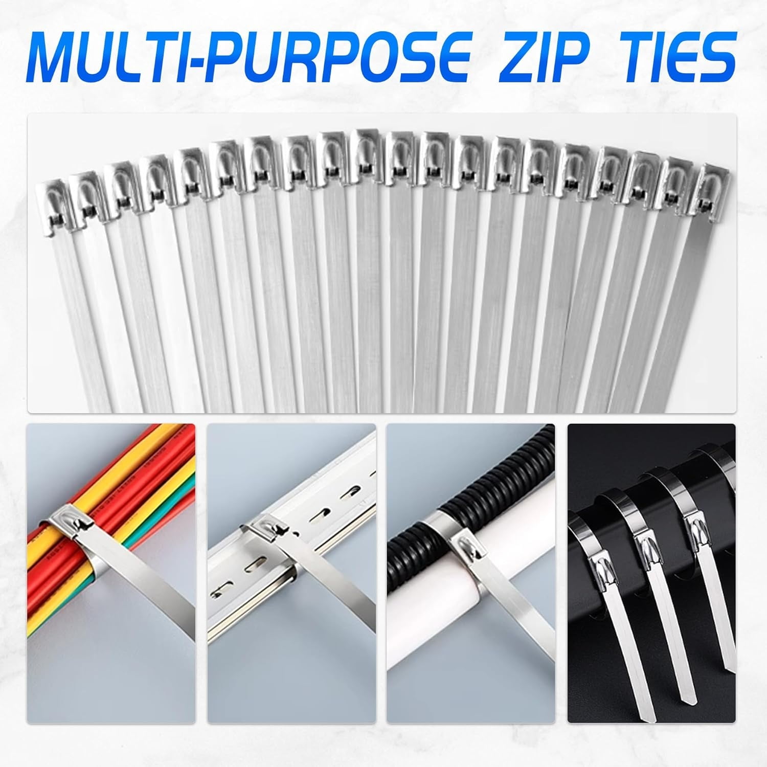 QZS Stainless Steel Locking Cable Ties,100Pack Durable Heavy Duty Zip Ties for Fence,11.8x0.2In Multifunctional Zip Tool for Pipes,Roofs,Machinery - Image 6