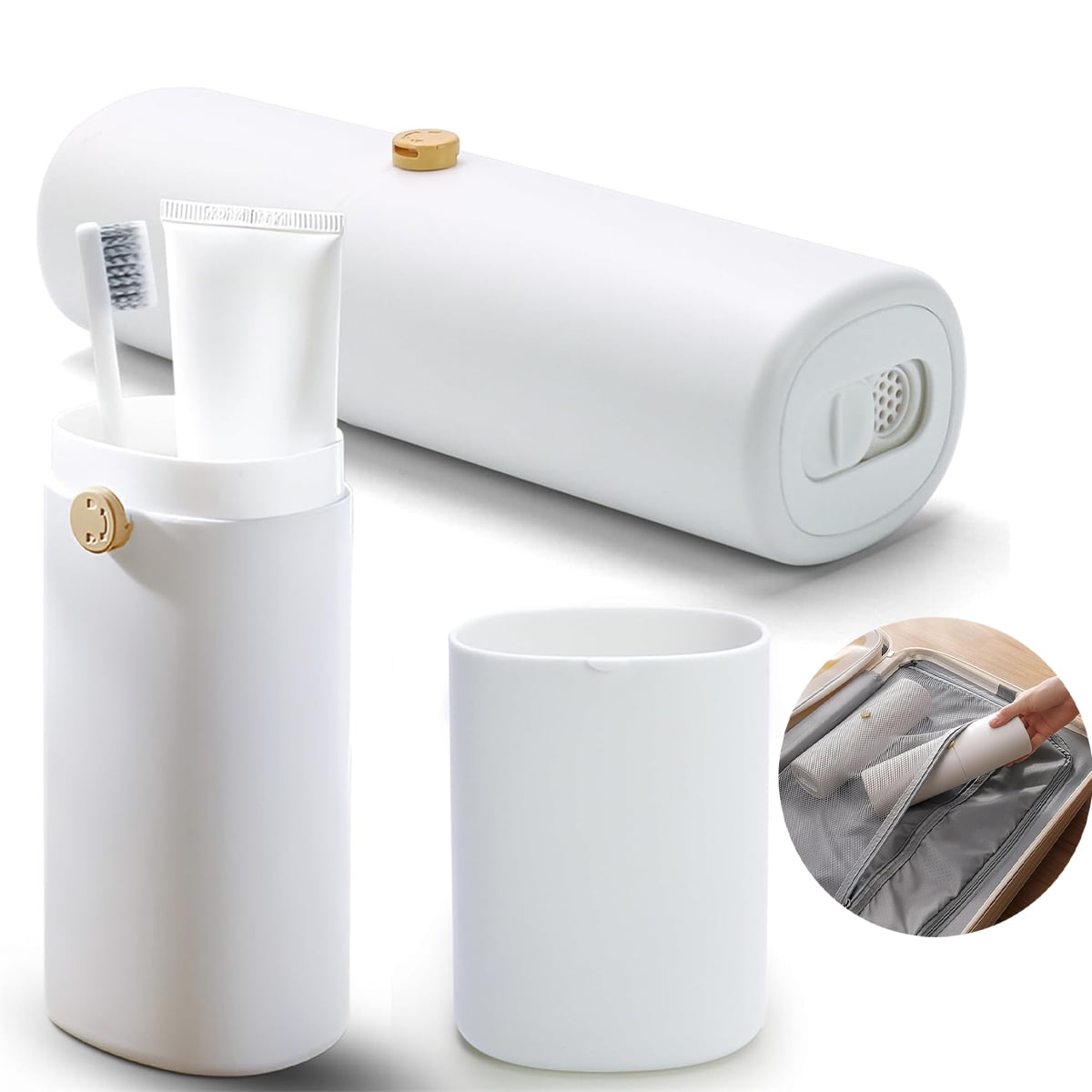 Tutuviw Large Ventilated Toothbrush Travel Holder,Portable Travel Toothbrush Case with Twist Lock,Toothbrush Container, Large Capacity Travel Toothbrush Holder with Mouthwash Cup,White - Image 1
