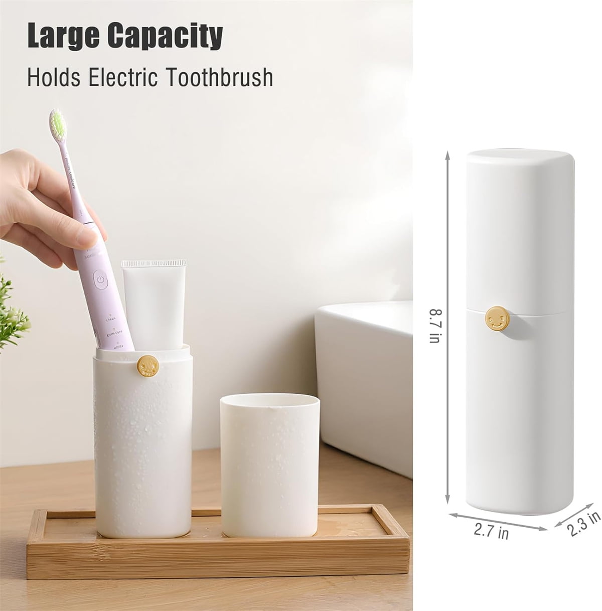 Tutuviw Large Ventilated Toothbrush Travel Holder,Portable Travel Toothbrush Case with Twist Lock,Toothbrush Container, Large Capacity Travel Toothbrush Holder with Mouthwash Cup,White - Image 2