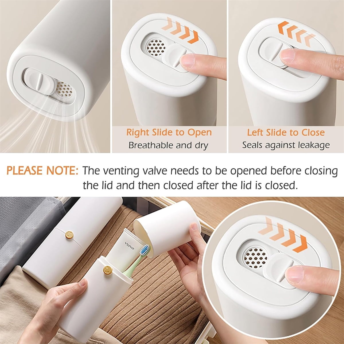 Tutuviw Large Ventilated Toothbrush Travel Holder,Portable Travel Toothbrush Case with Twist Lock,Toothbrush Container, Large Capacity Travel Toothbrush Holder with Mouthwash Cup,White - Image 4