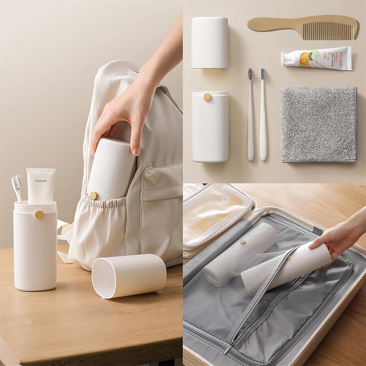 Tutuviw Large Ventilated Toothbrush Travel Holder,Portable Travel Toothbrush Case with Twist Lock,Toothbrush Container, Large Capacity Travel Toothbrush Holder with Mouthwash Cup,White - Image 5