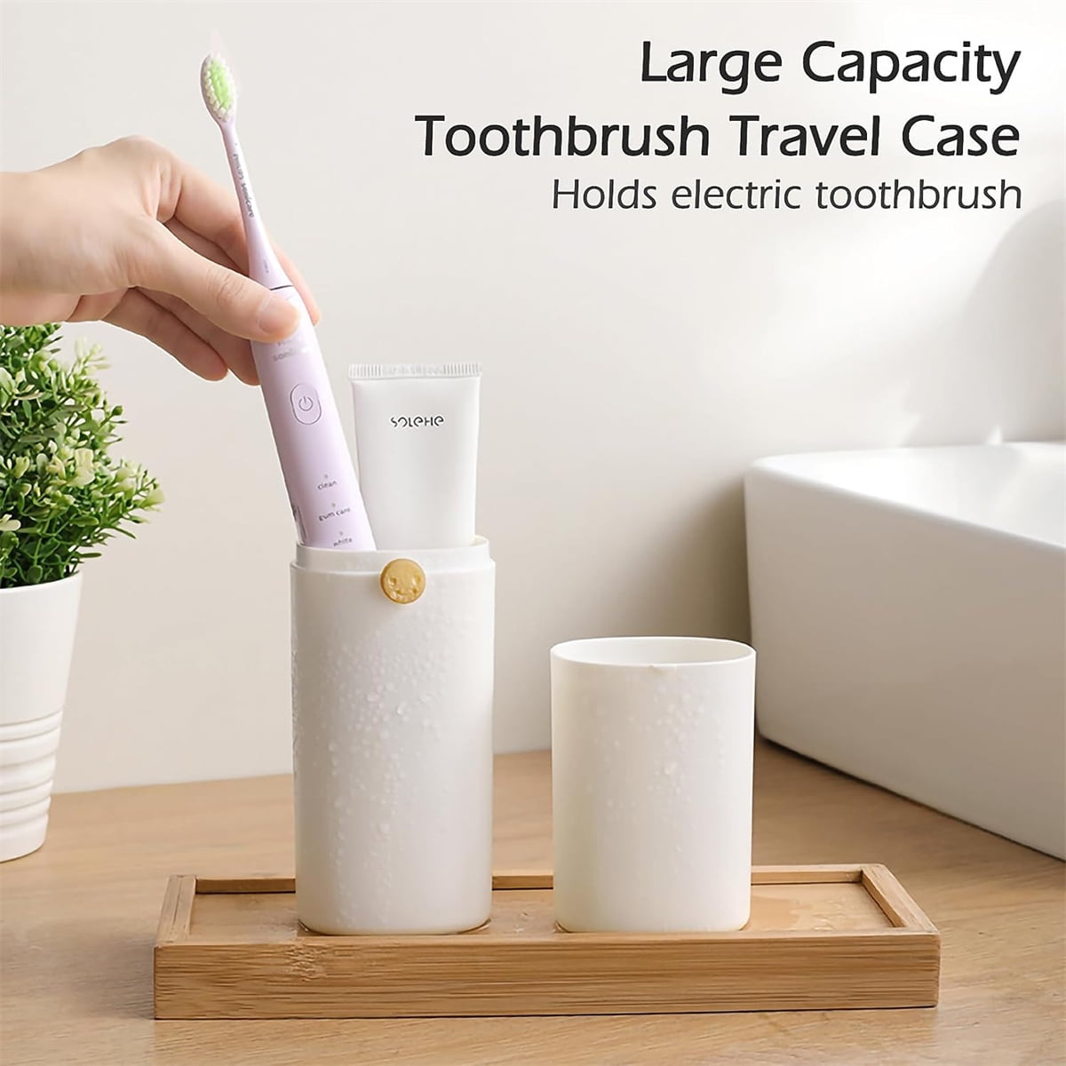 Tutuviw Large Ventilated Toothbrush Travel Holder,Portable Travel Toothbrush Case with Twist Lock,Toothbrush Container, Large Capacity Travel Toothbrush Holder with Mouthwash Cup,White - Image 6