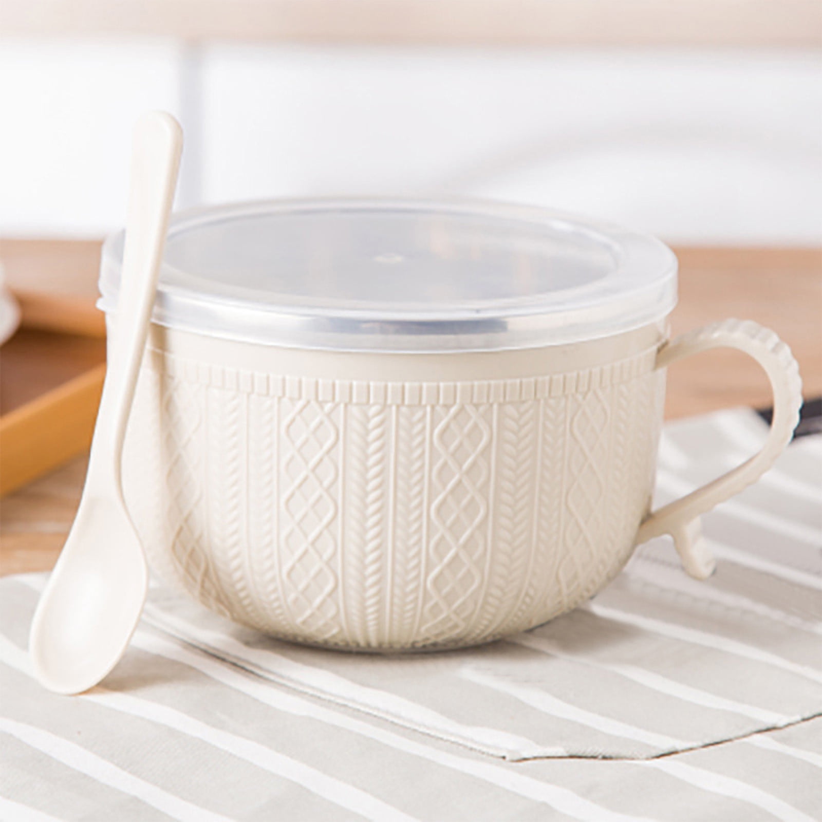 Soup Bowl with Handles,Soup Mug with Handles, Wide Large Cereal Bowl for Oatmeal, Gumbo, Salad, Ceramic Soup Cup, Microwave & Oven Safe 5.5x3.7inch A Clearance! Beige - Image 1