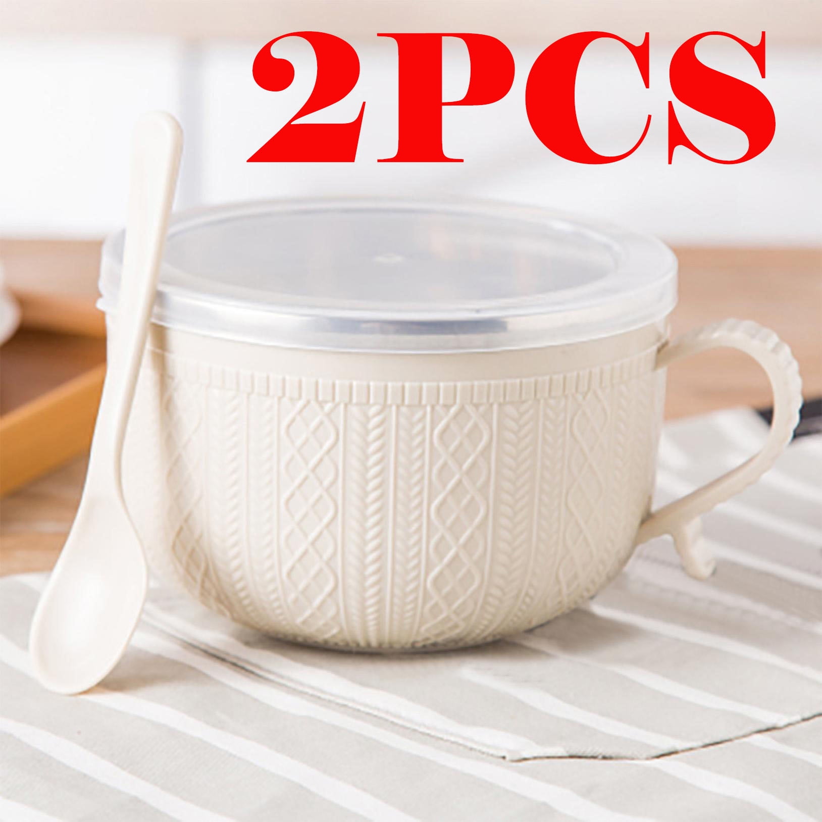 Soup Bowl with Handles,Soup Mug with Handles, Wide Large Cereal Bowl for Oatmeal, Gumbo, Salad, Ceramic Soup Cup, Microwave & Oven Safe 5.5x3.7inch A Clearance! Beige/2PCS - Image 1