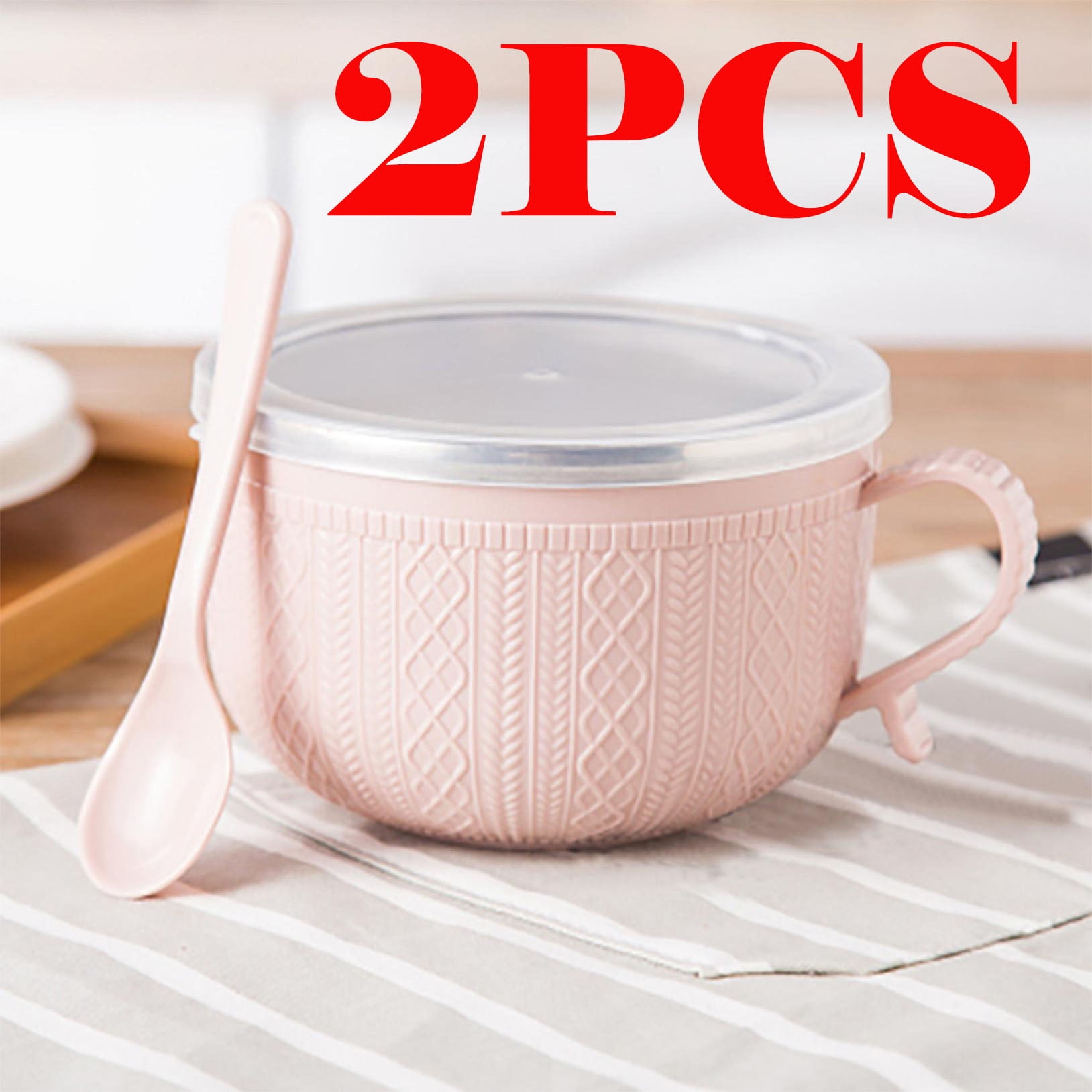 Soup Bowl with Handles,Soup Mug with Handles, Wide Large Cereal Bowl for Oatmeal, Gumbo, Salad, Ceramic Soup Cup, Microwave & Oven Safe 5.5x3.7inch A Clearance! Pink/2PCS - Image 1