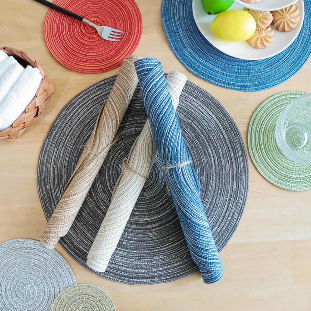 Round Placemats Set of 4, Cotton Woven Placemat Heat-Resistant Non-Slip Washable Table Mats for Dining Table 14 Inch Blue - Image 1
