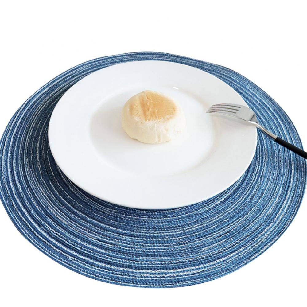 Round Placemats Set of 4, Cotton Woven Placemat Heat-Resistant Non-Slip Washable Table Mats for Dining Table 14 Inch Blue - Image 2