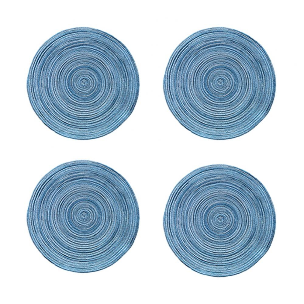 Round Placemats Set of 4, Cotton Woven Placemat Heat-Resistant Non-Slip Washable Table Mats for Dining Table 14 Inch Blue - Image 3