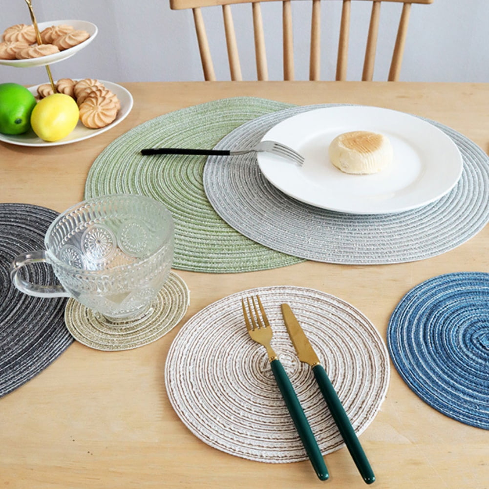 Round Placemats Set of 4, Cotton Woven Placemat Heat-Resistant Non-Slip Washable Table Mats for Dining Table 14 Inch Blue - Image 4