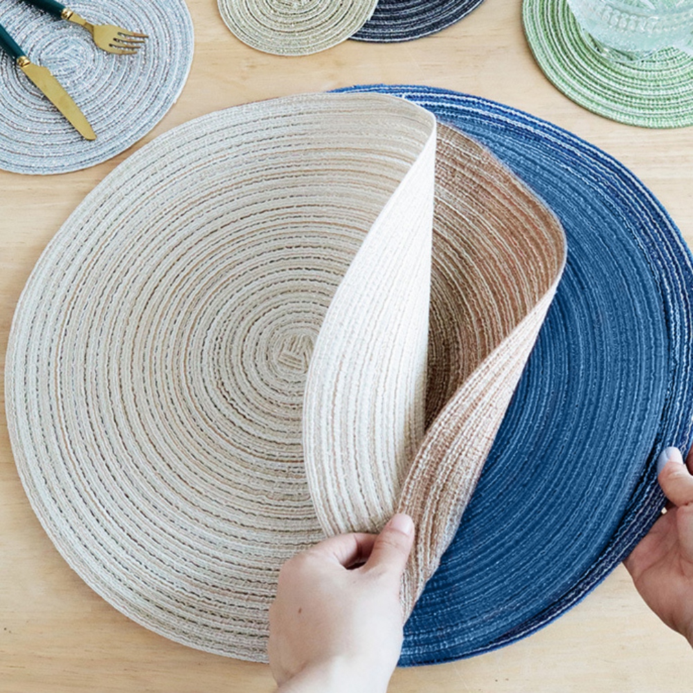 Round Placemats Set of 4, Cotton Woven Placemat Heat-Resistant Non-Slip Washable Table Mats for Dining Table 14 Inch Blue - Image 5