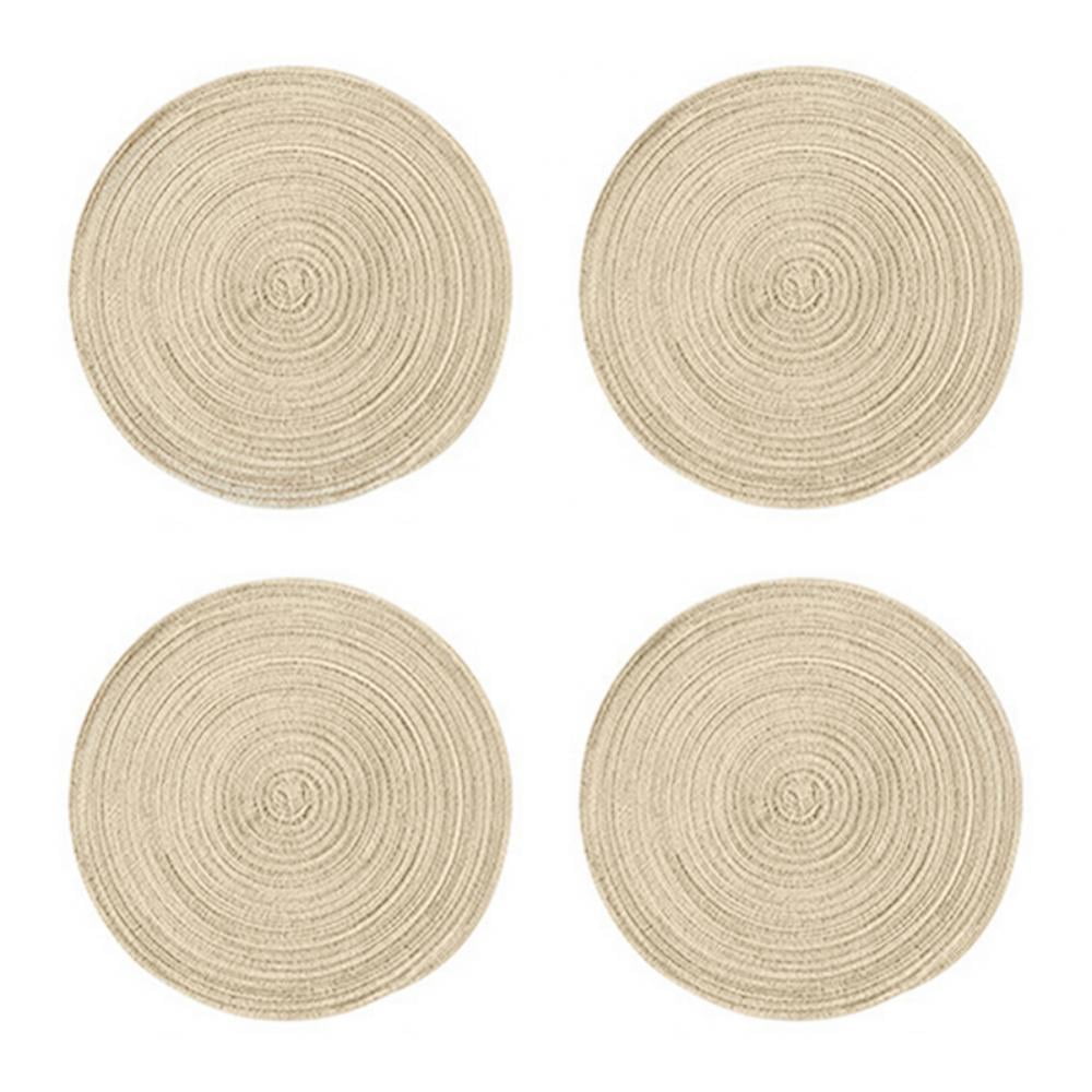 Round Placemats Set of 4, Cotton Woven Placemat Heat-Resistant Non-Slip Washable Table Mats for Dining Table 14 Inch, Blue Gold - Image 1