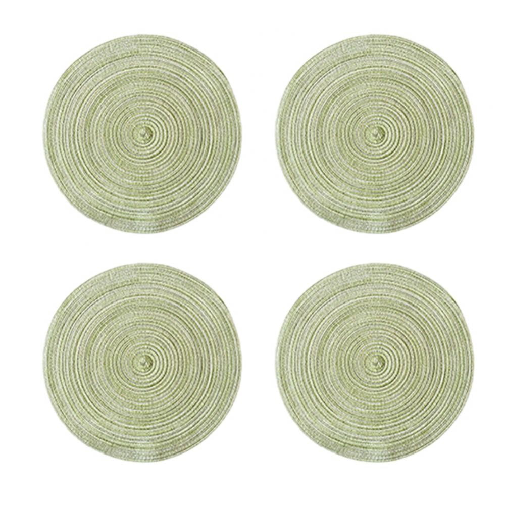 Round Placemats Set of 4, Cotton Woven Placemat Heat-Resistant Non-Slip Washable Table Mats for Dining Table 14 Inch, Blue Green - Image 1