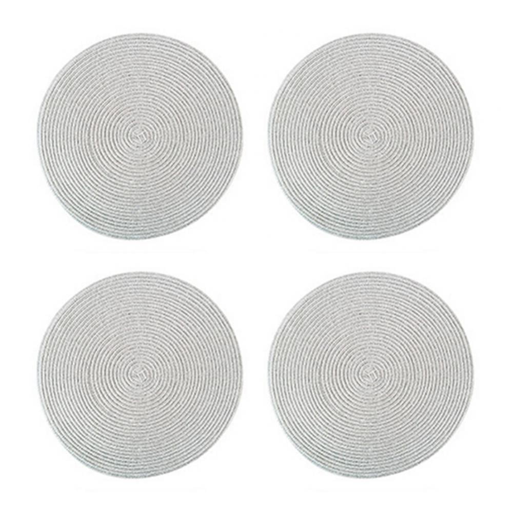 Round Placemats Set of 4, Cotton Woven Placemat Heat-Resistant Non-Slip Washable Table Mats for Dining Table 14 Inch, Blue Silver - Image 1
