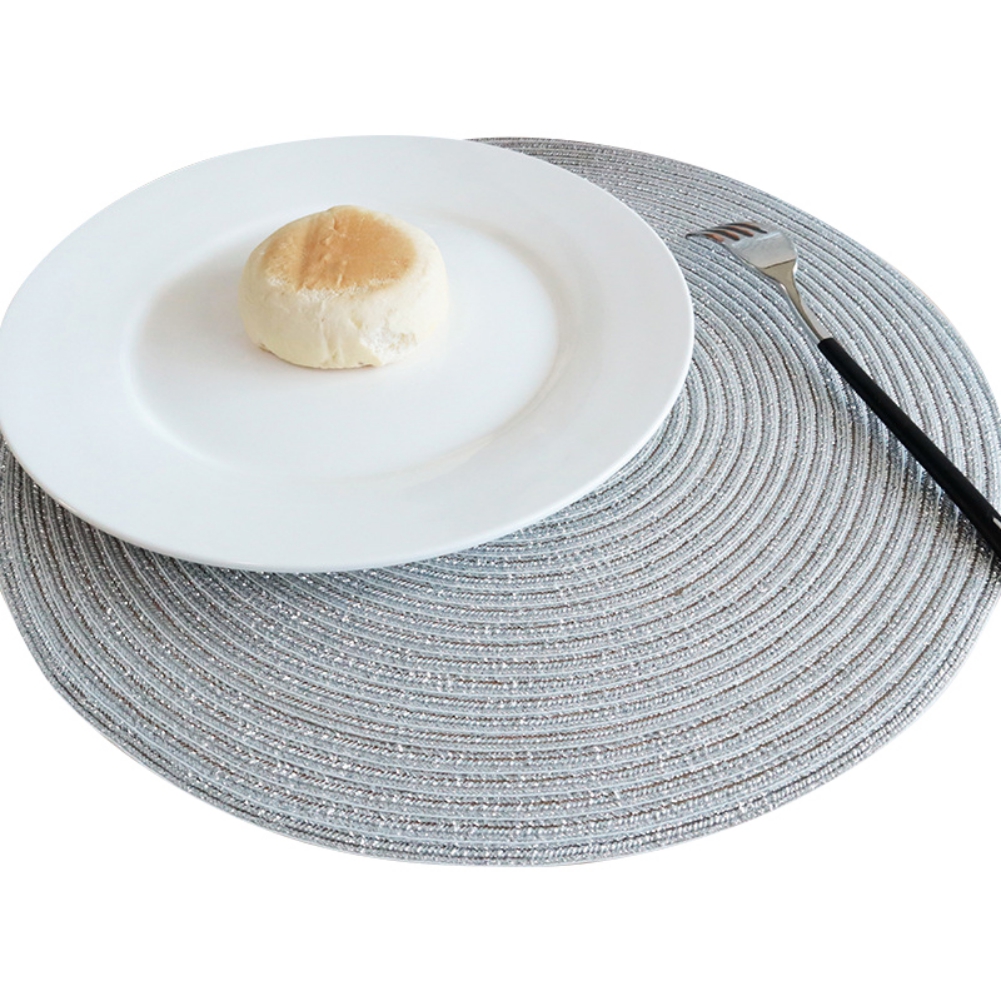 Round Placemats Set of 4, Cotton Woven Placemat Heat-Resistant Non-Slip Washable Table Mats for Dining Table 14 Inch, Blue Silver - Image 2
