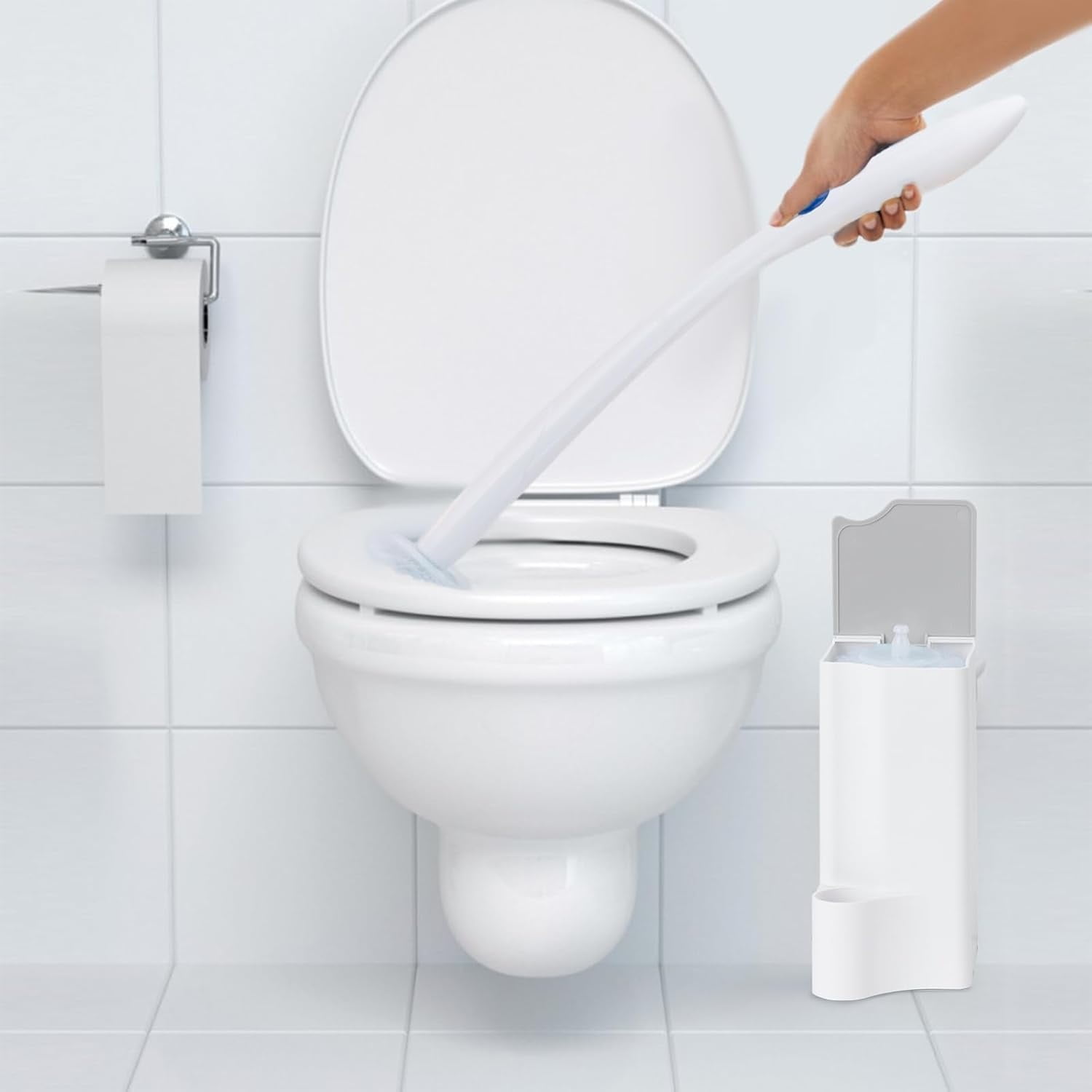 Toilet Wand Holder,6.7x3In Resuable Toilet Bowl Cleaner Holder for Clorox Toilet Wand,QZS White Portable Toilet Wand Storage Container for Bathroom,1 Pack - Image 3