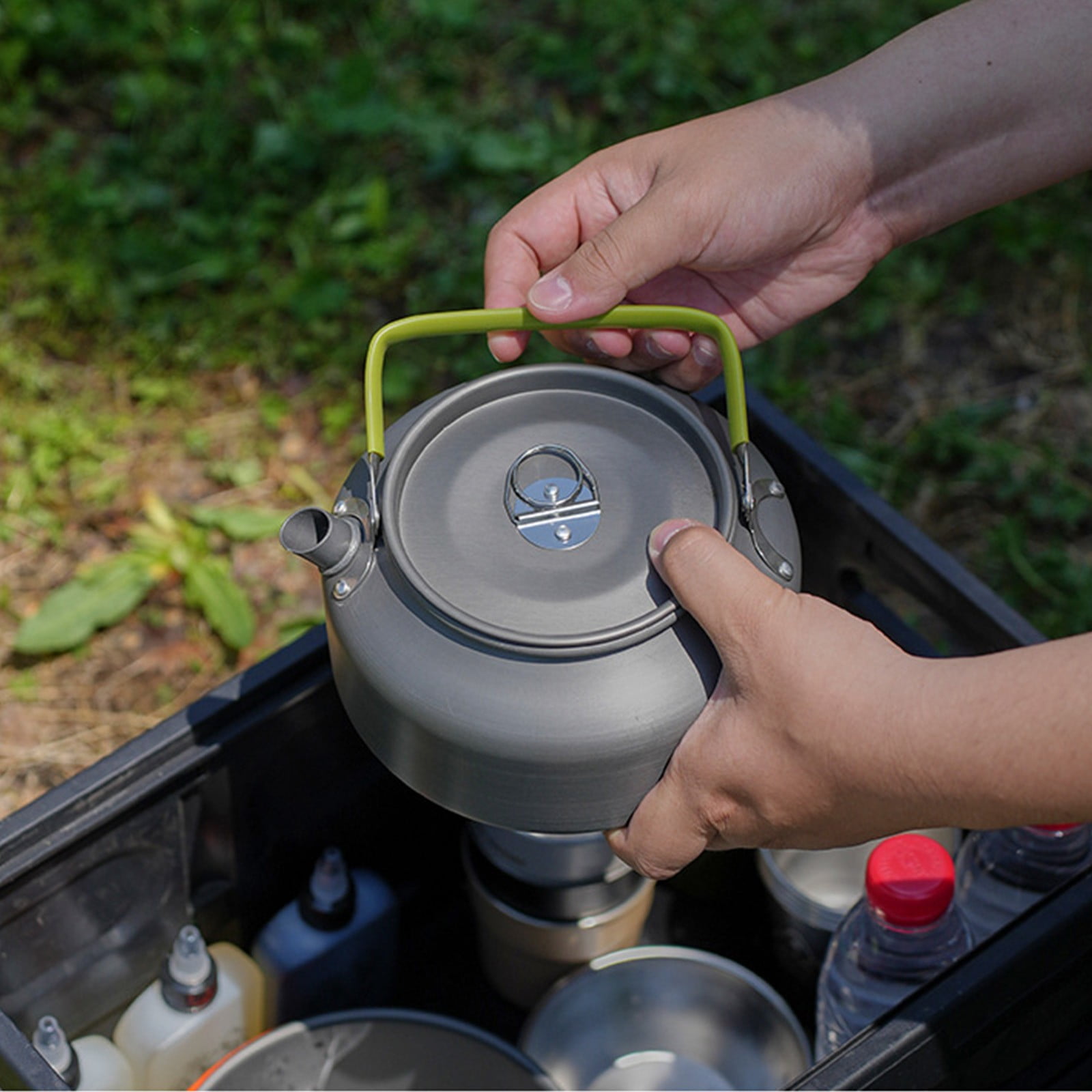 Camping Kettle, Stainless Steel Teapot, Whistling Water Kettle, Camping Picnic Stove Top, Portable Campfires Kettle for Open Fire, Outdoor Camp Tea Coffee Pot for Picnic and Traveling A Gray - Image 4