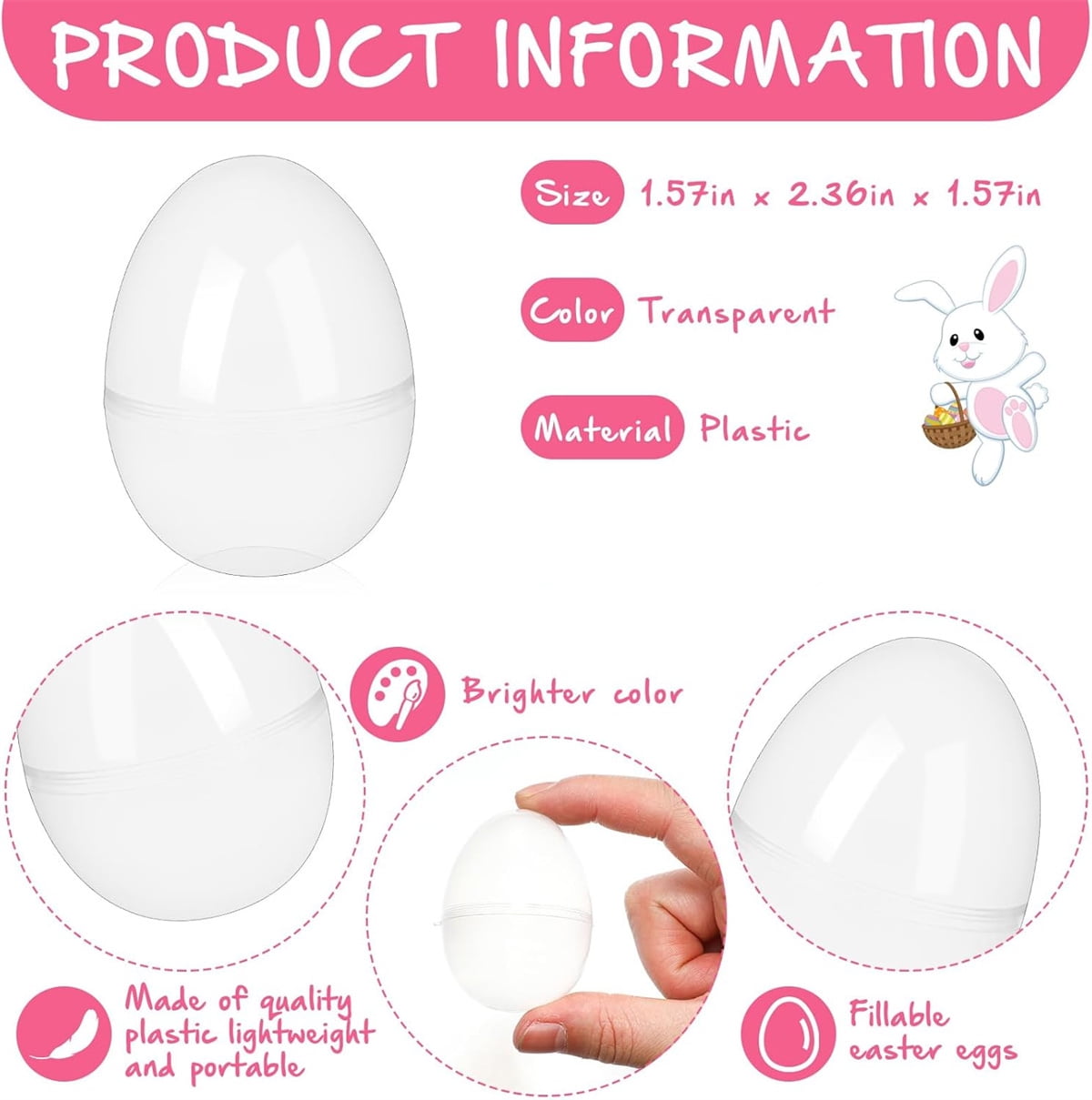 Tutuviw 20Pcs Small Translucent Fillable Easter Egg,Plastic Clear Easter Eggs, 3.5 Inch Empty Eggs Bulk for Easter Theme Party Favor Basket Stuffers,Bulk Easter Toy for Filling Candy,Party Favor - Image 2