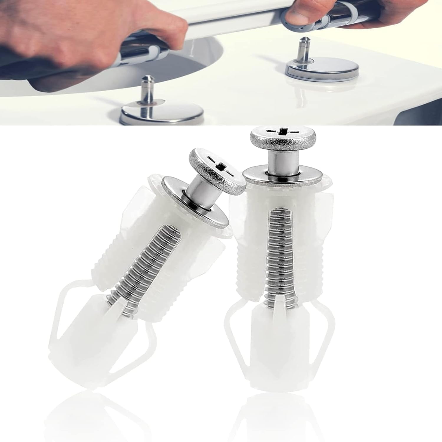 2pcs Toilet Fixings Toilet Seat Fittings And Fixtures, Stainless Steel Toilet Seat Screws Top Fixing Toilet Seat Fittings Hinges Screws Expanding Nuts White Fixing Bolt For Toilet Covers - Image 1